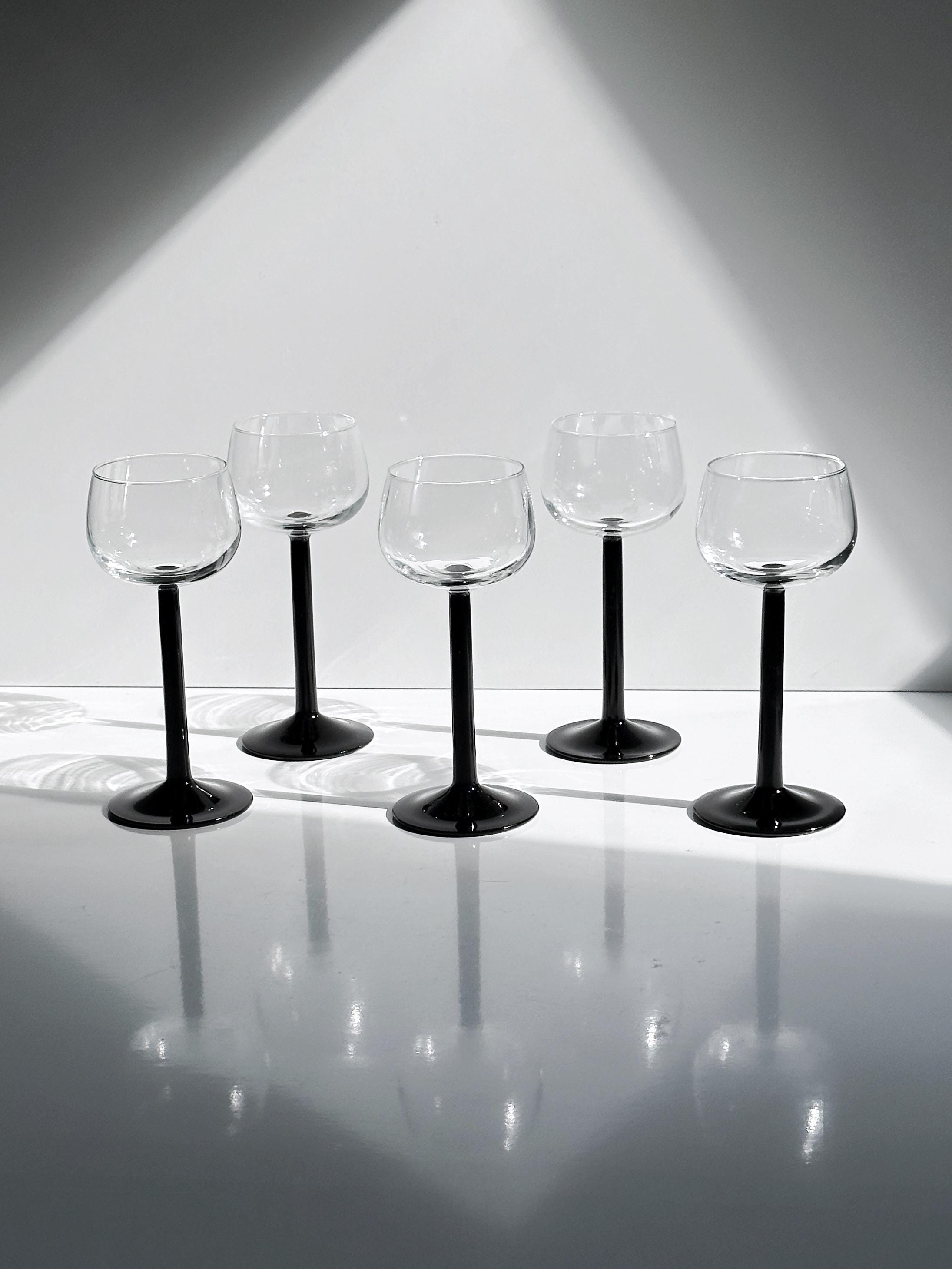 5x Vintage Black Wine Glass 1980s