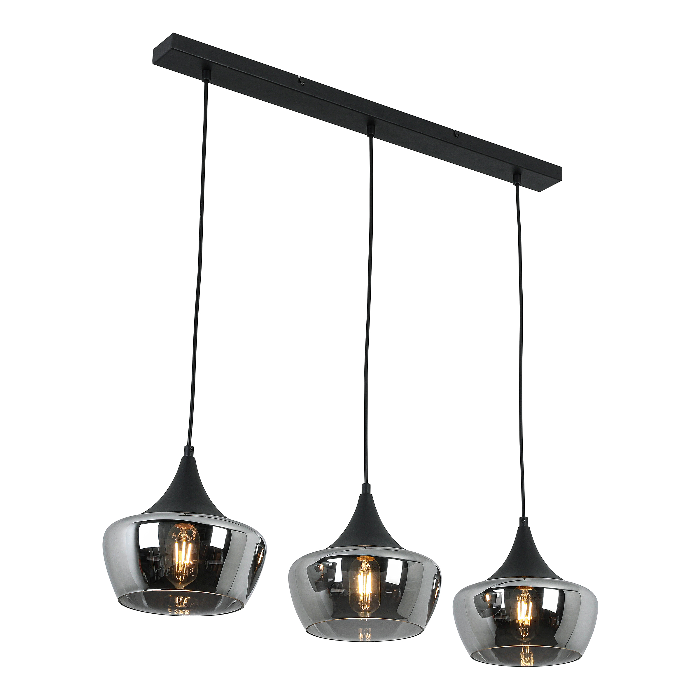 Pendant light Oli 3-light iron smoked glass black