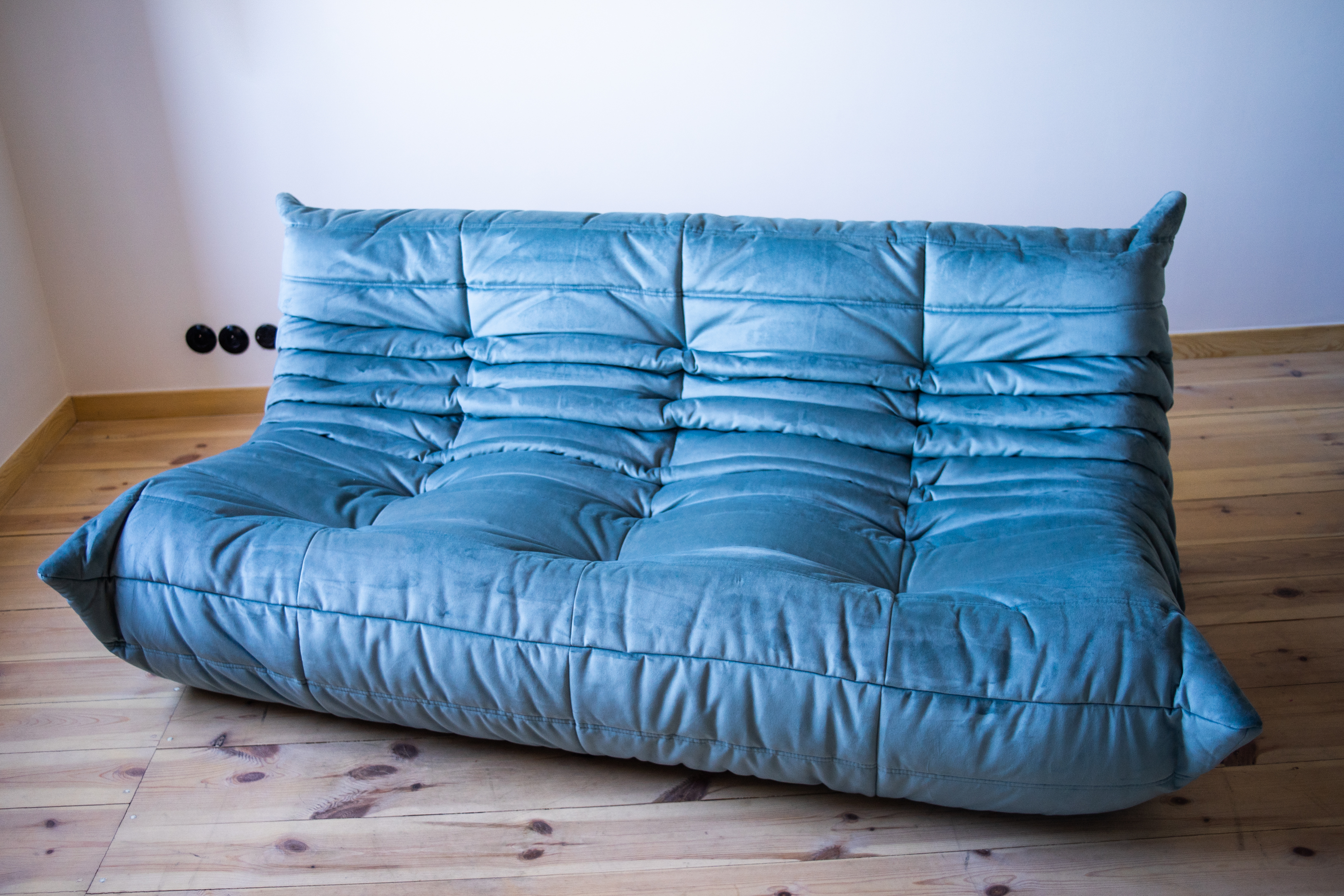 Togo Sofa 3-Sitzer Samt Azurblau