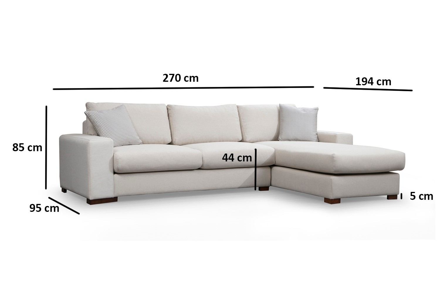 Sofa Récamiere Rechts Polyester Holz Weiß