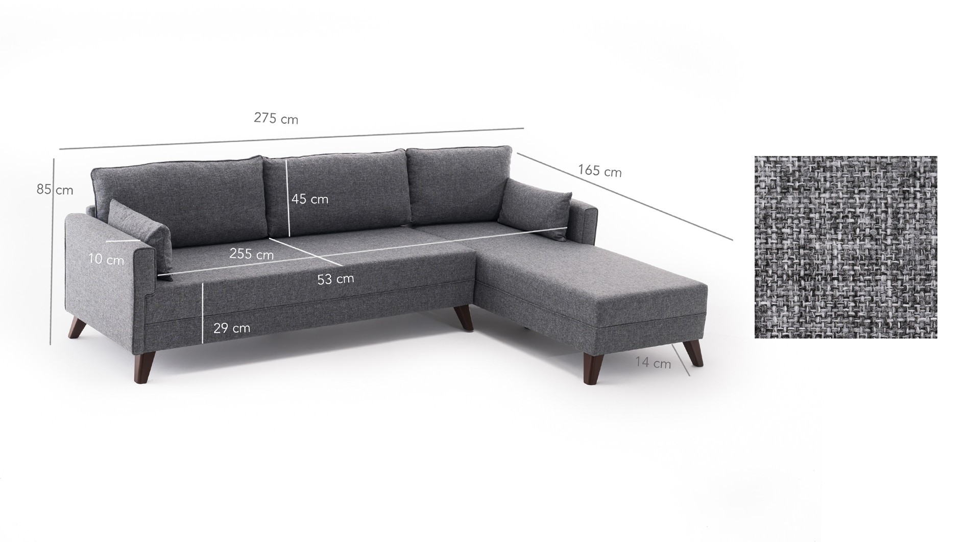 Sofa Récamiere Rechts Grau