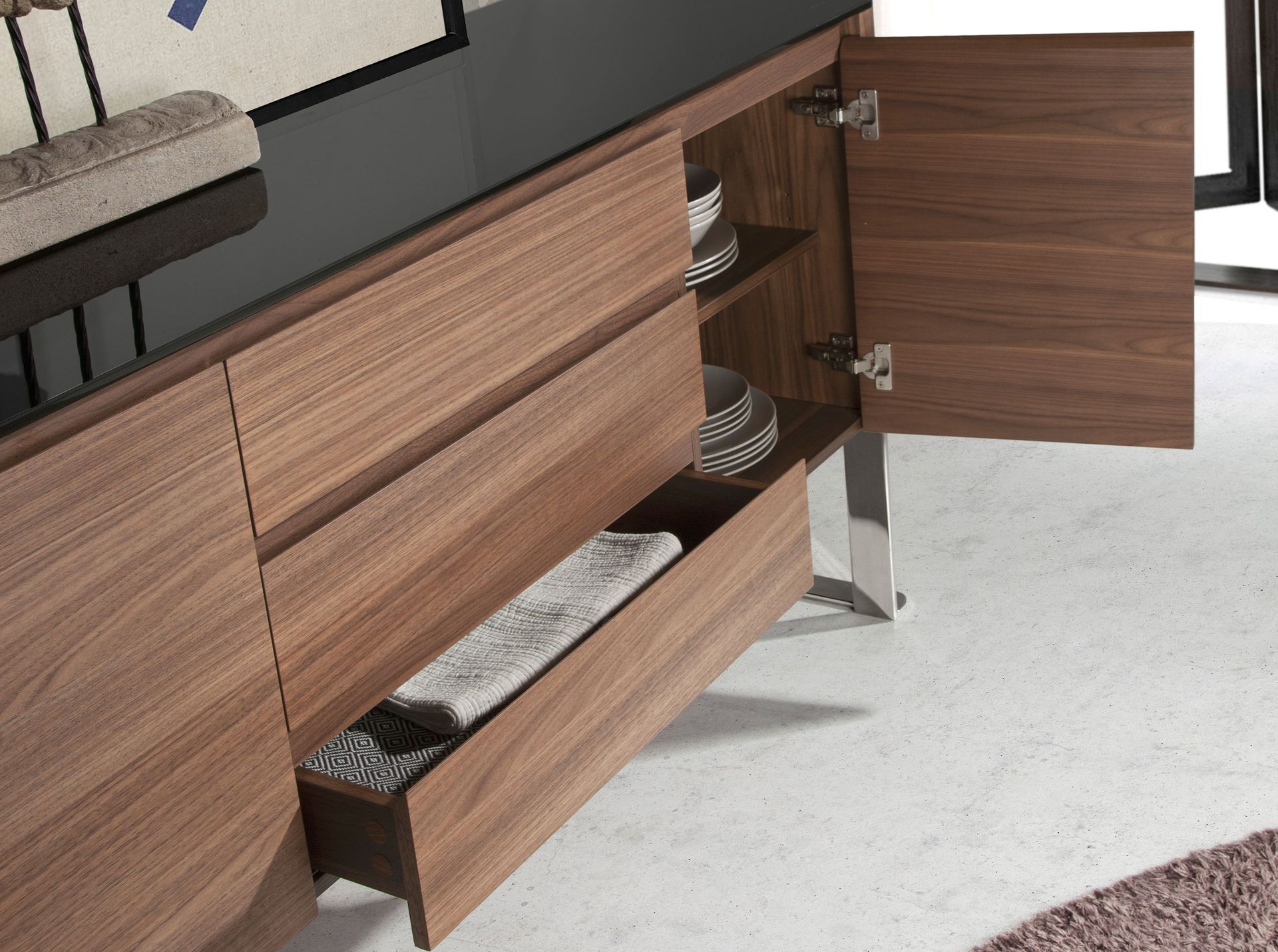 Sideboard wood veneer chrome-plated steel