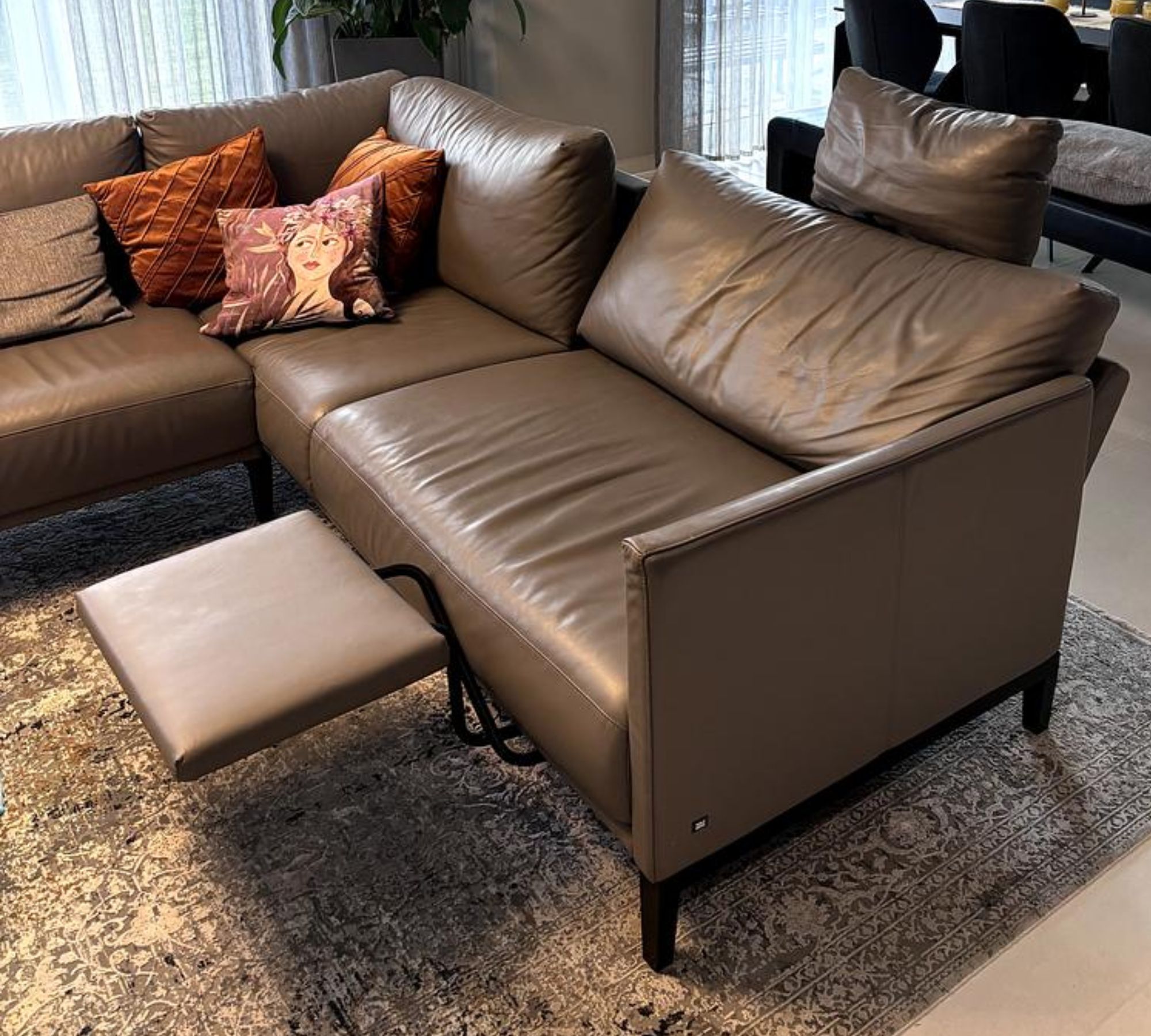 Sofa Récamiere Links Leder Taupe