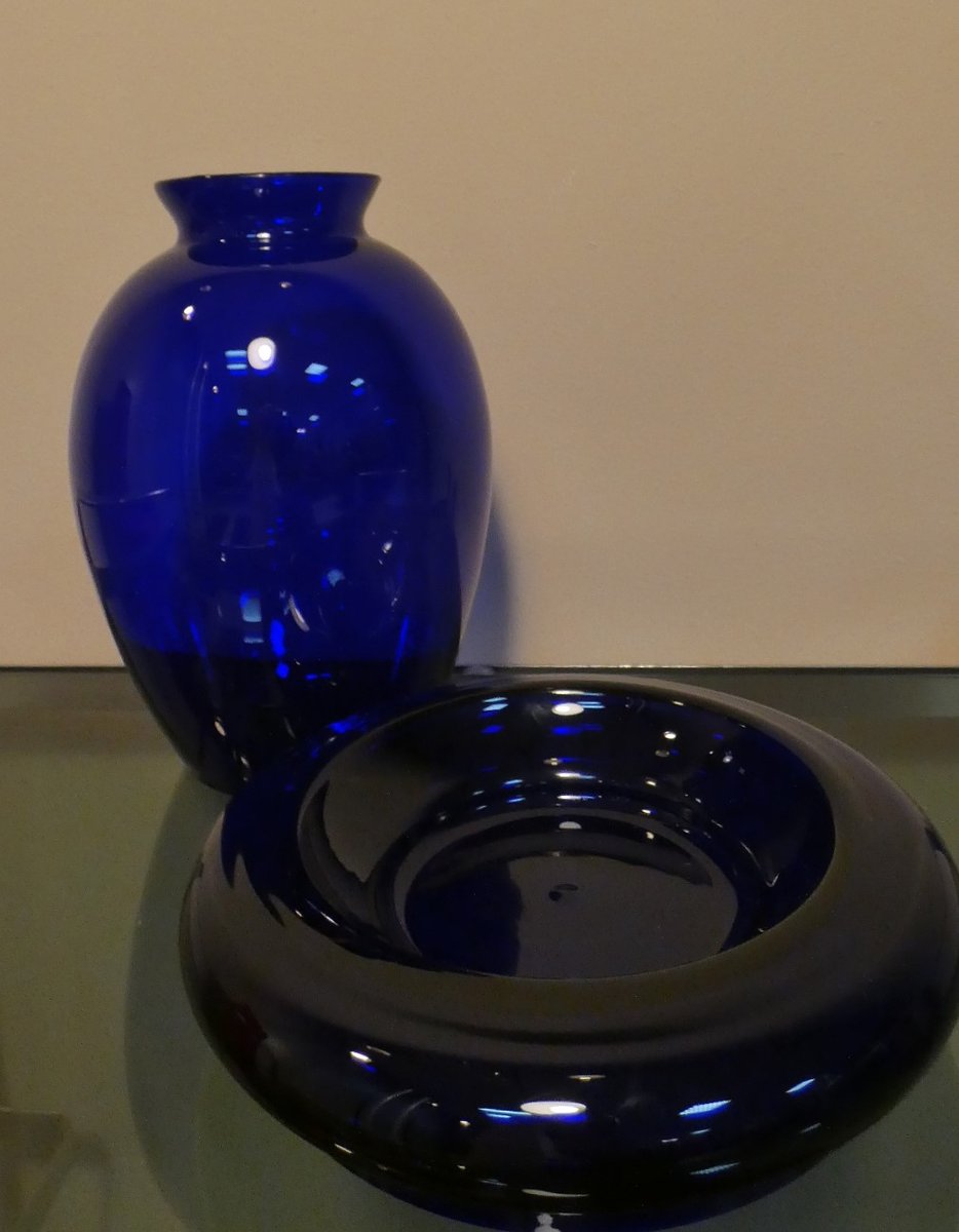 Vase-Aschenbecher 2er Set kobaltblau 1990er Jahre