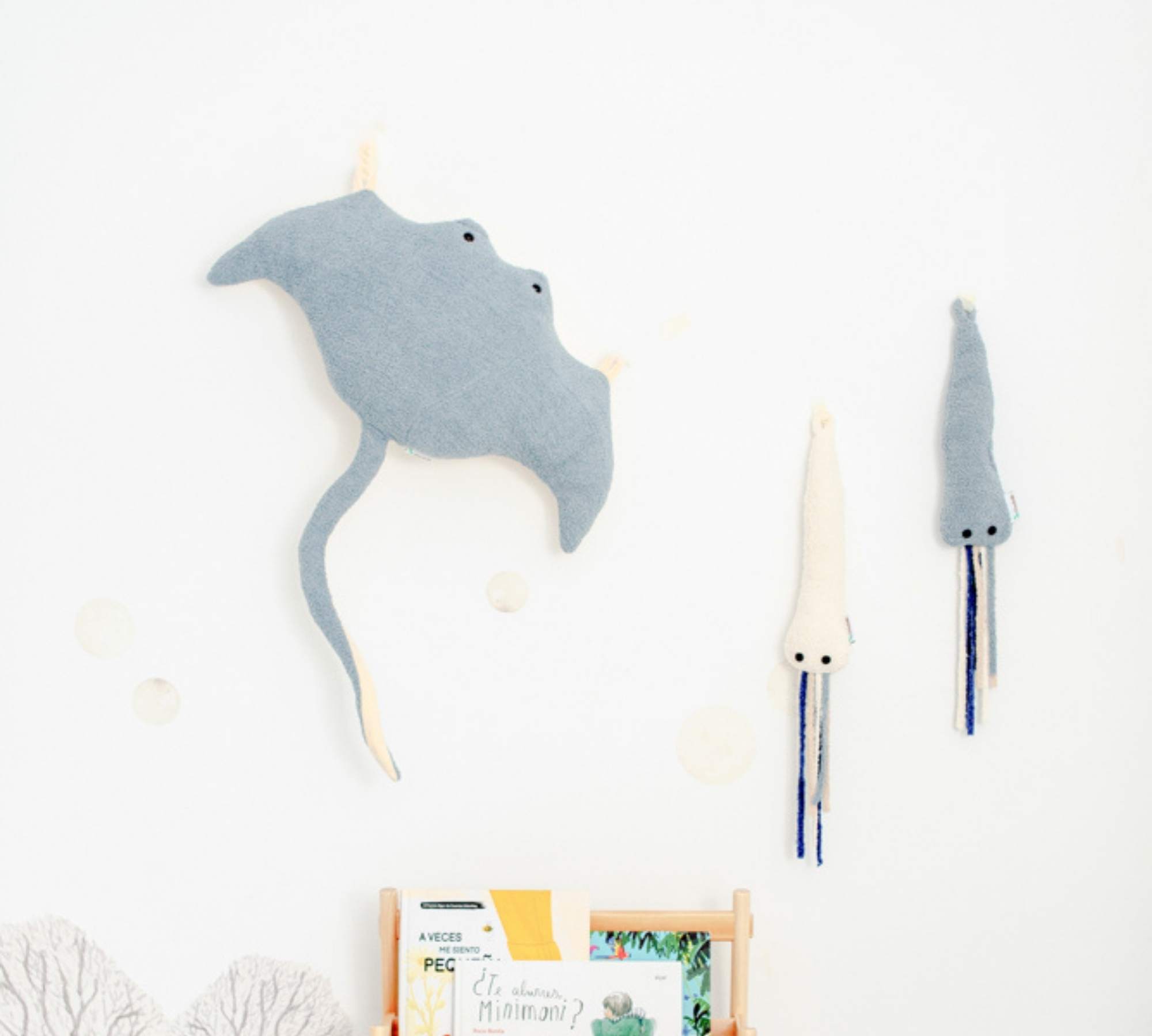 2x Mini Octopus & Manta Ray Plush toy Cotton Blue