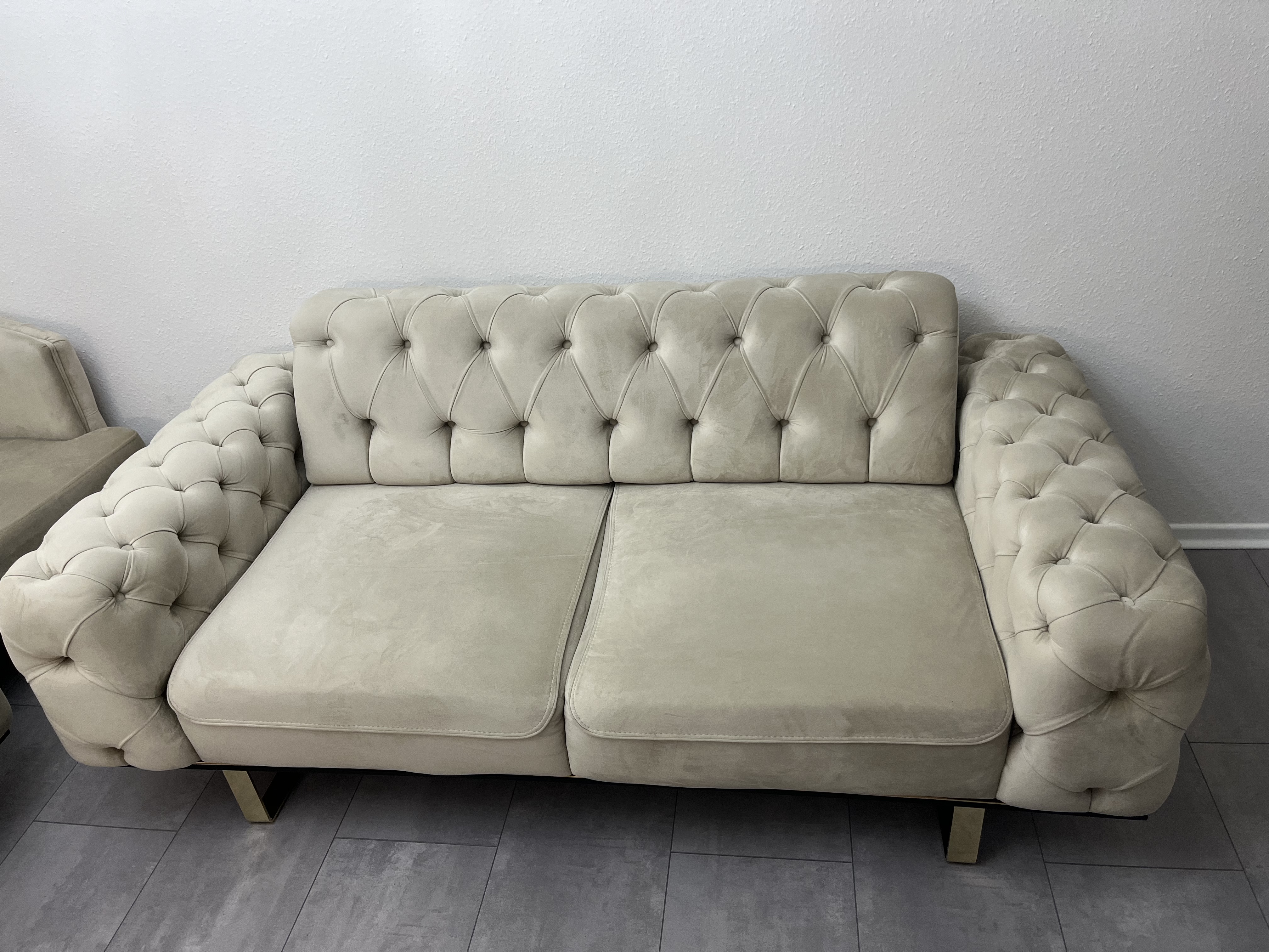 2x Sofa & Sessel Samt Beige