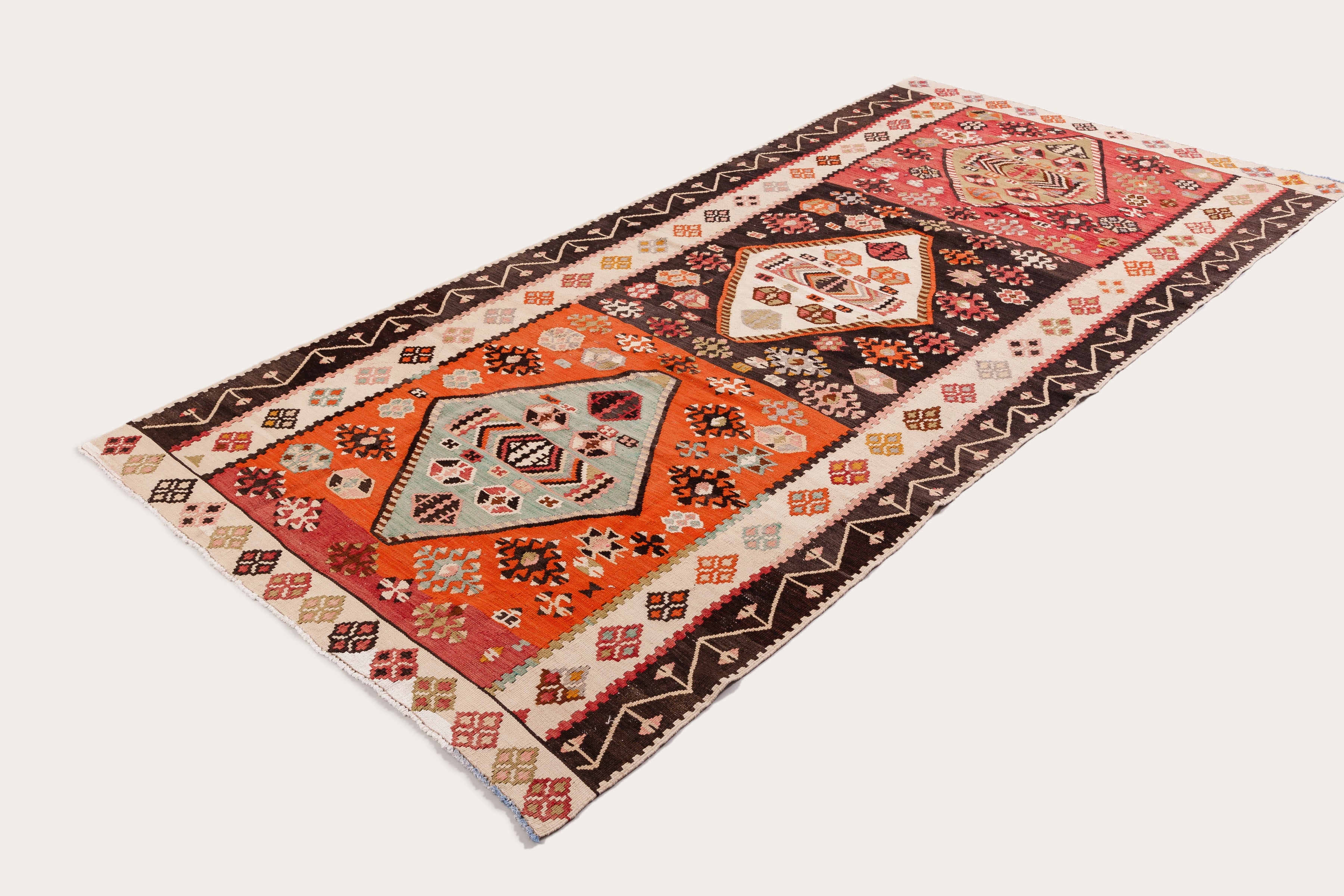 Vintage Kilim Teppich Wolle Mehrfarbig