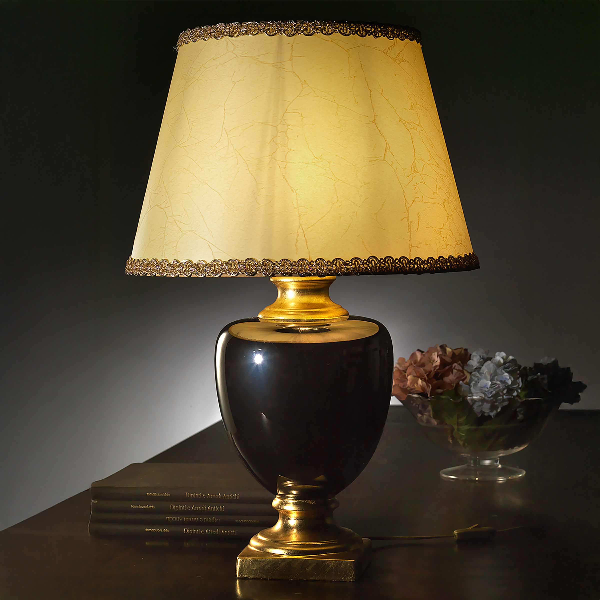 1-Flammig Mozart Tischleuchte Baumwolle Keramik Schwarz 