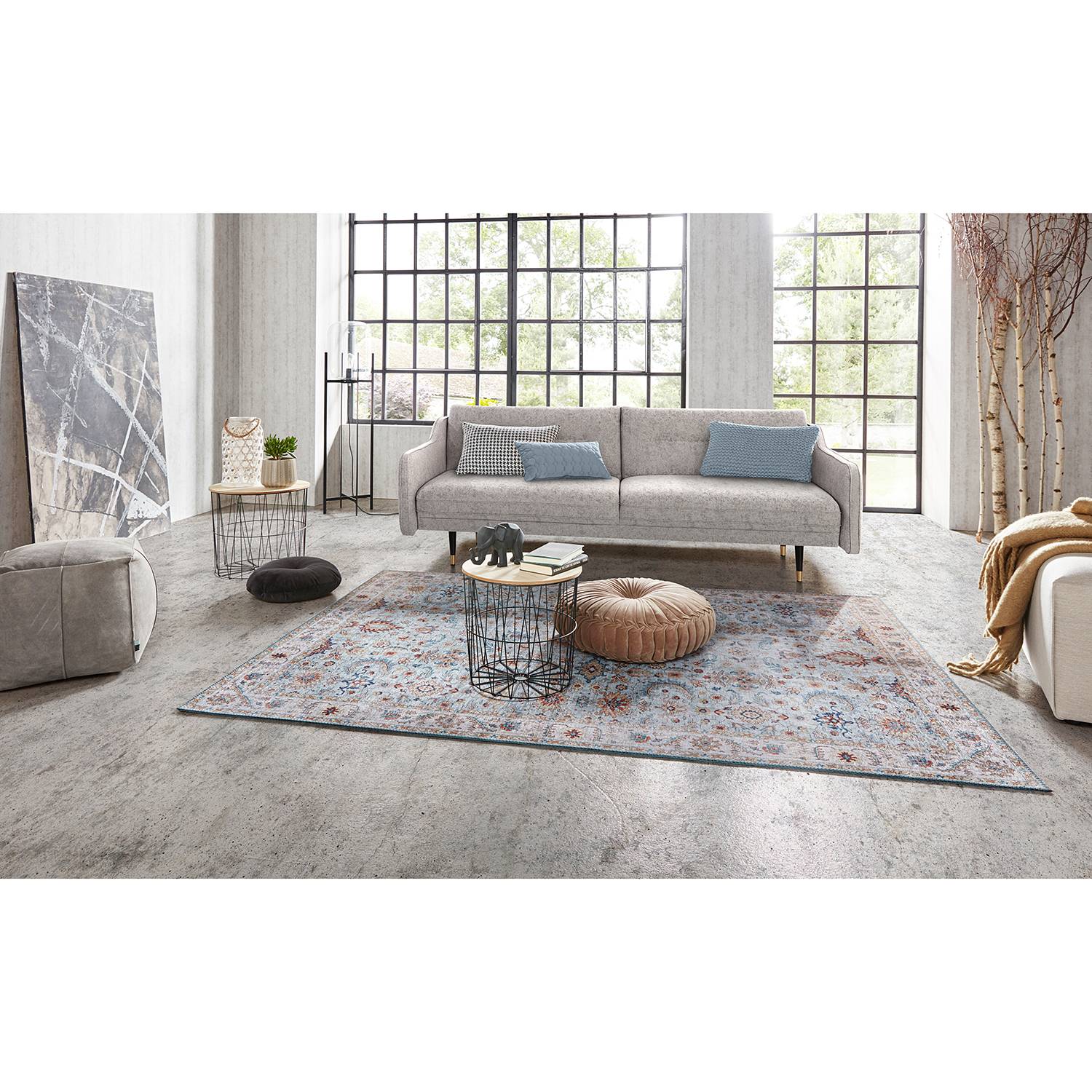 Vivana Kurzflorteppich Webstoff Matt Hellblau 80 x 150 cm