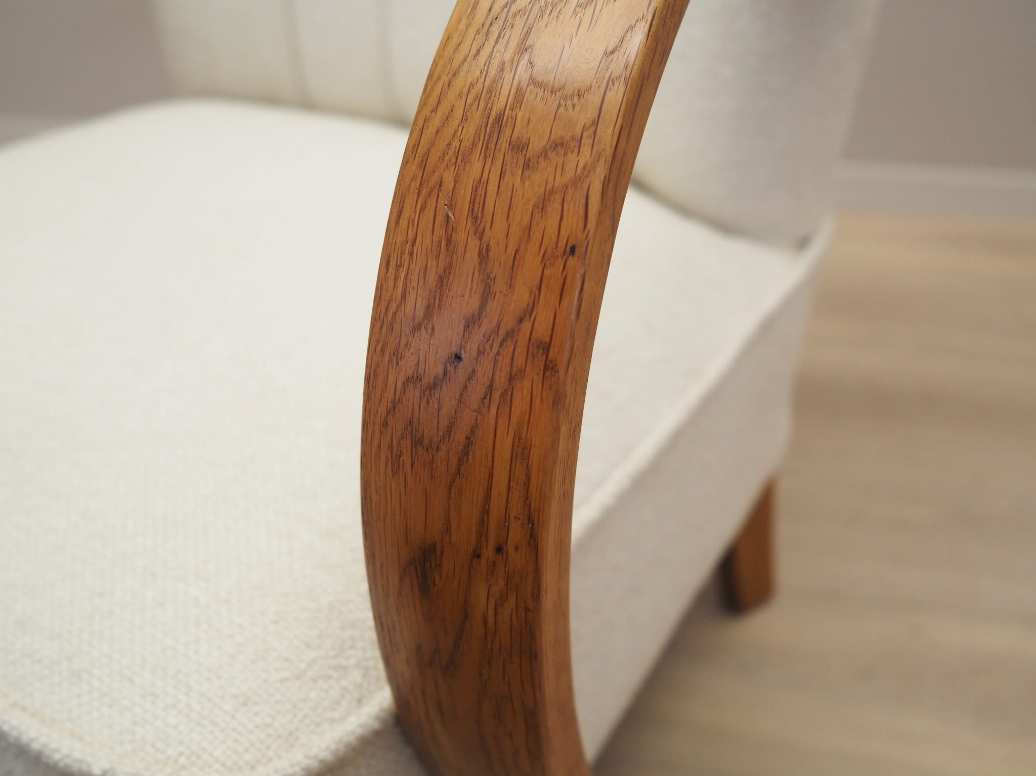 Vintage armchair oak wood textile cream 1950s