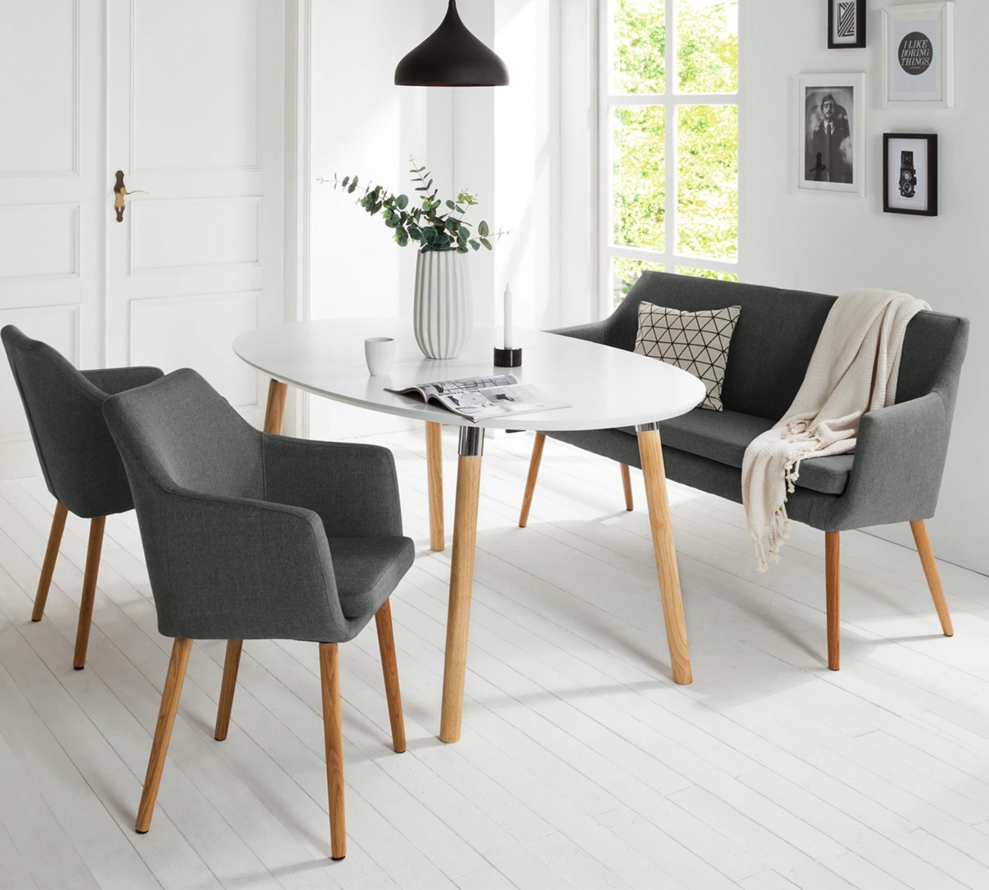 Armchair Oak Solid Wood from Upholstery Fabric Grey