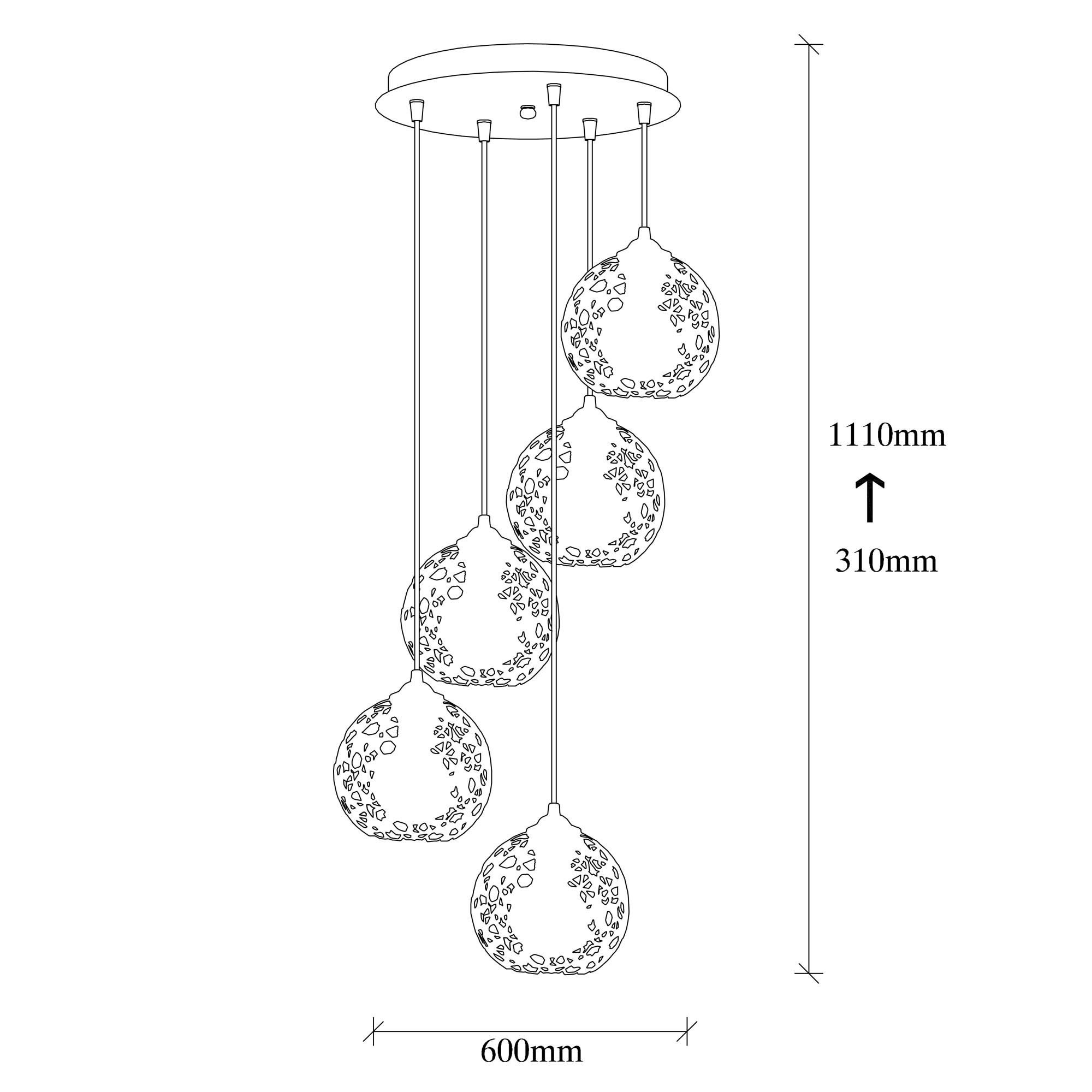 Pendant lamp with 5 elements Black Metal