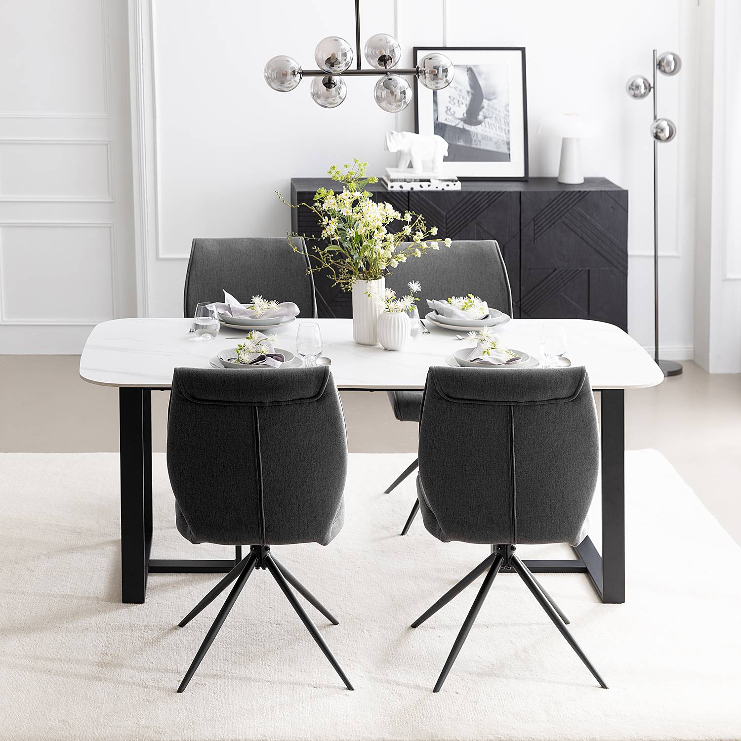 Upholstered chair Ustuna set of 2 flatweave grey