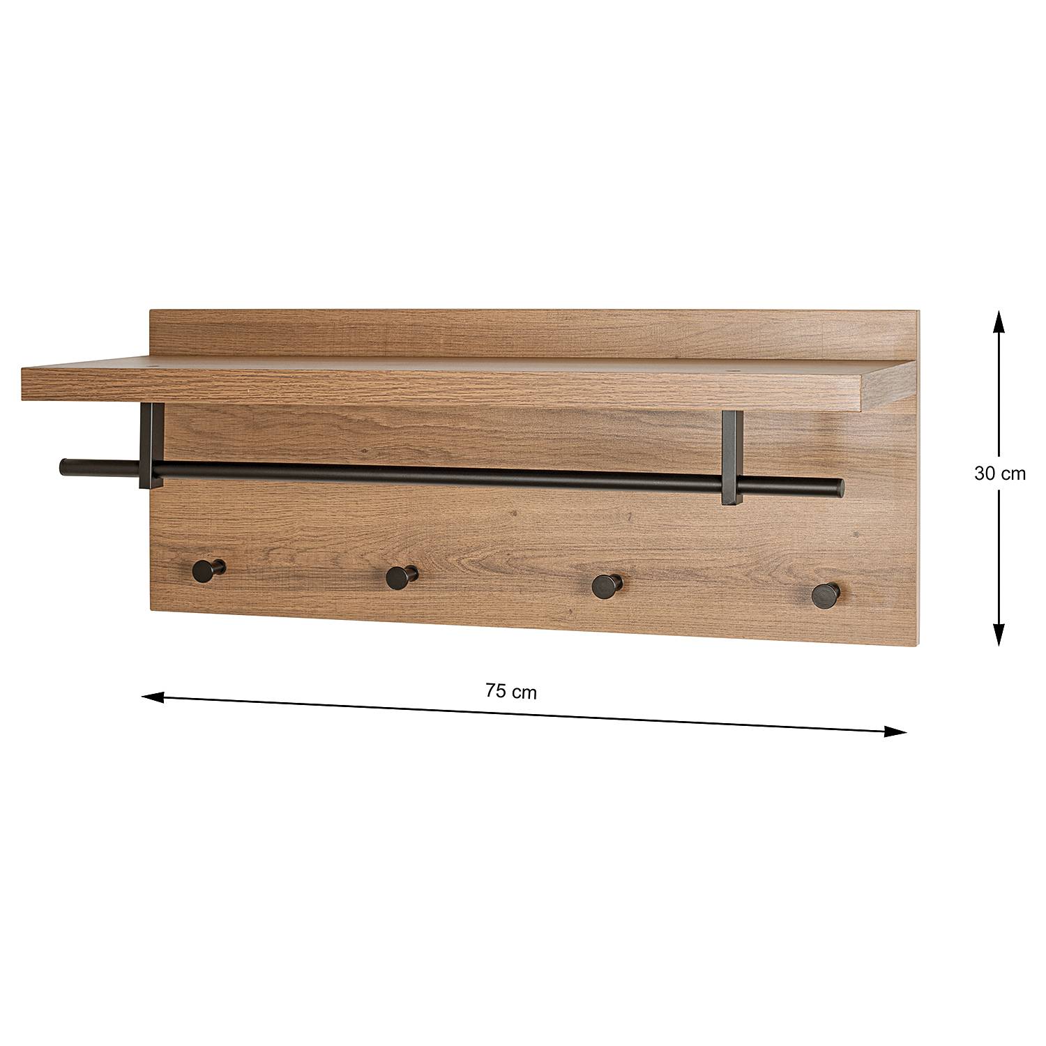 Wall coat rack Dunnet 75 cm Oak Decor Black