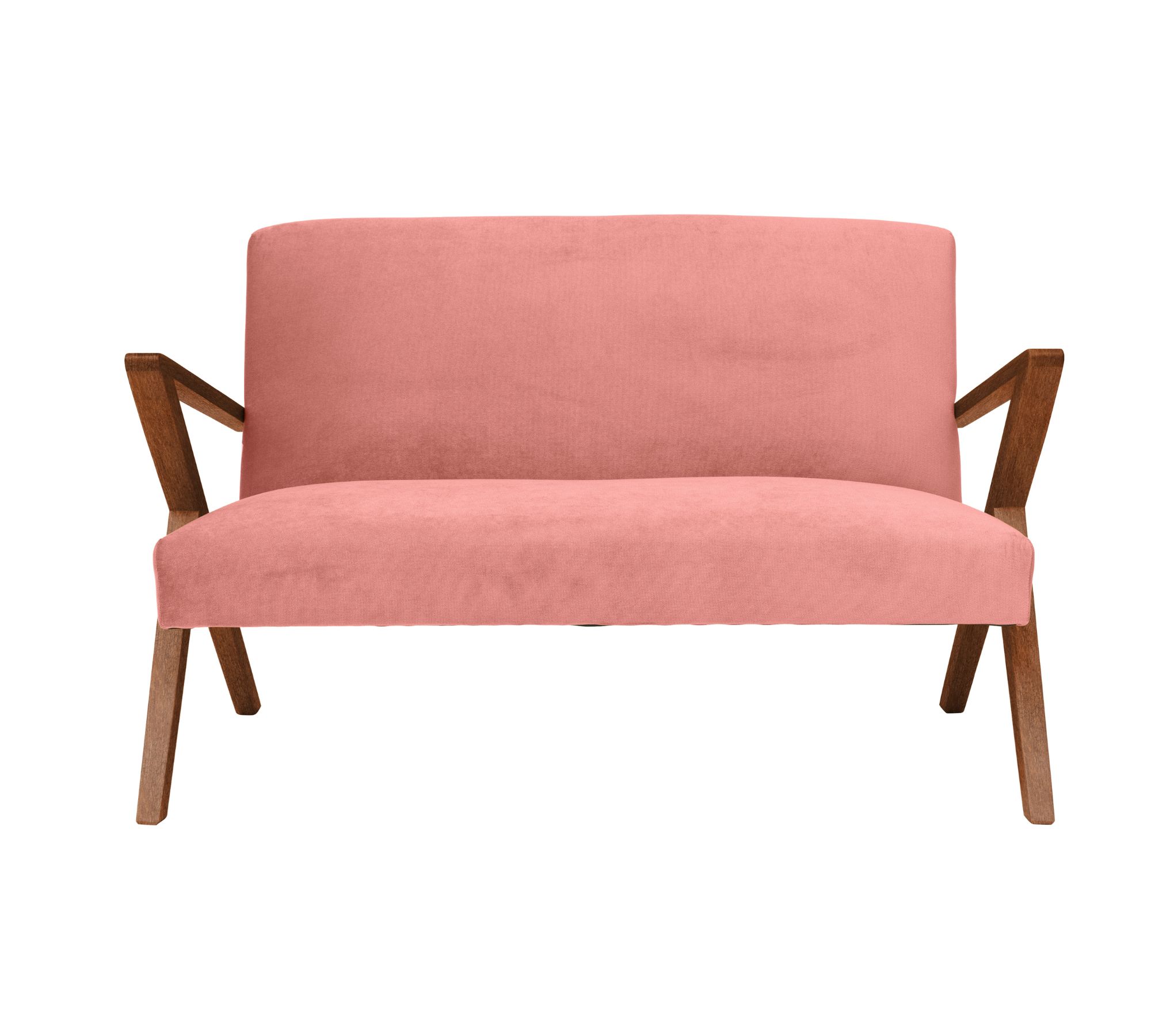 Retrostar 2er Sofa Velvet Line Nussbaum Beizung Rosa