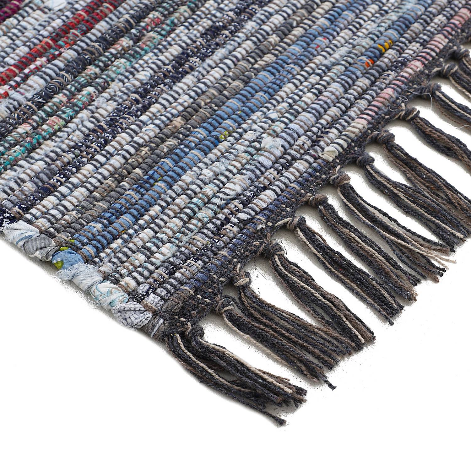 Kilim Chindi Läufer Baumwolle Polyester Grau 75 x 240 cm