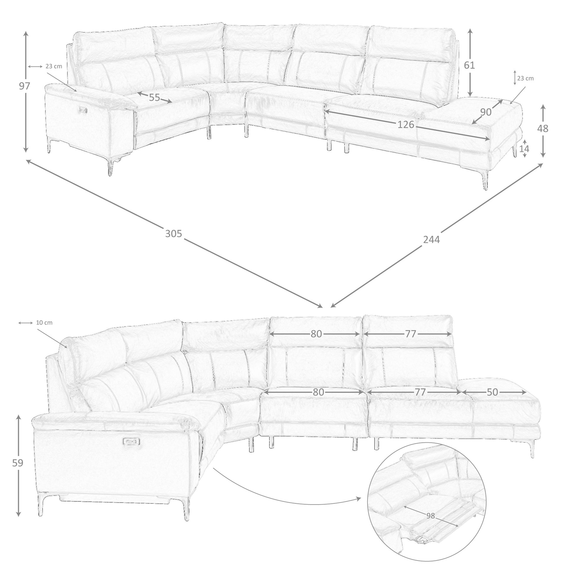 Sofa Récamiere Rechts Leder Tabakbraun