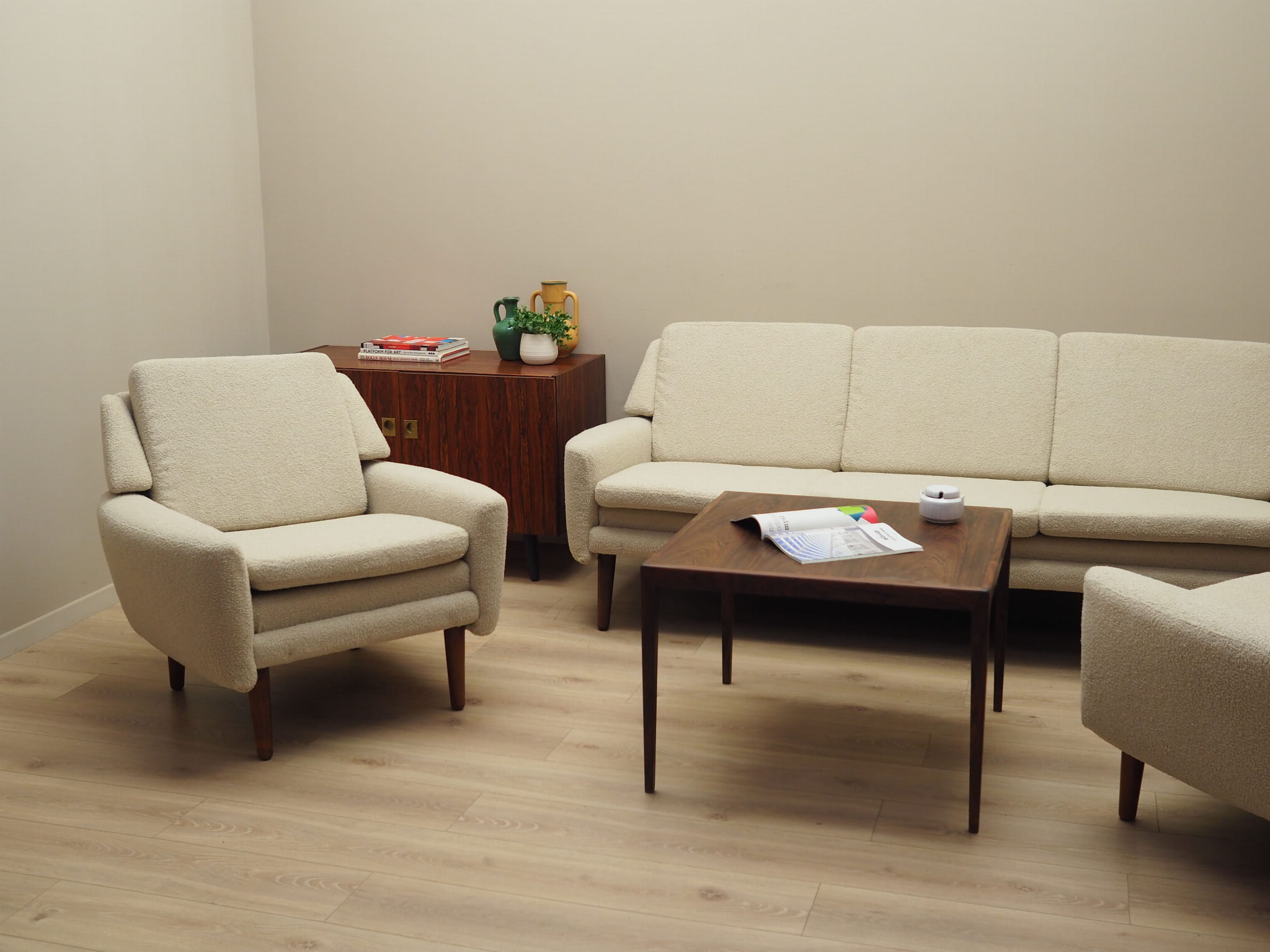 Armchair Textile Wood Cream 1970s