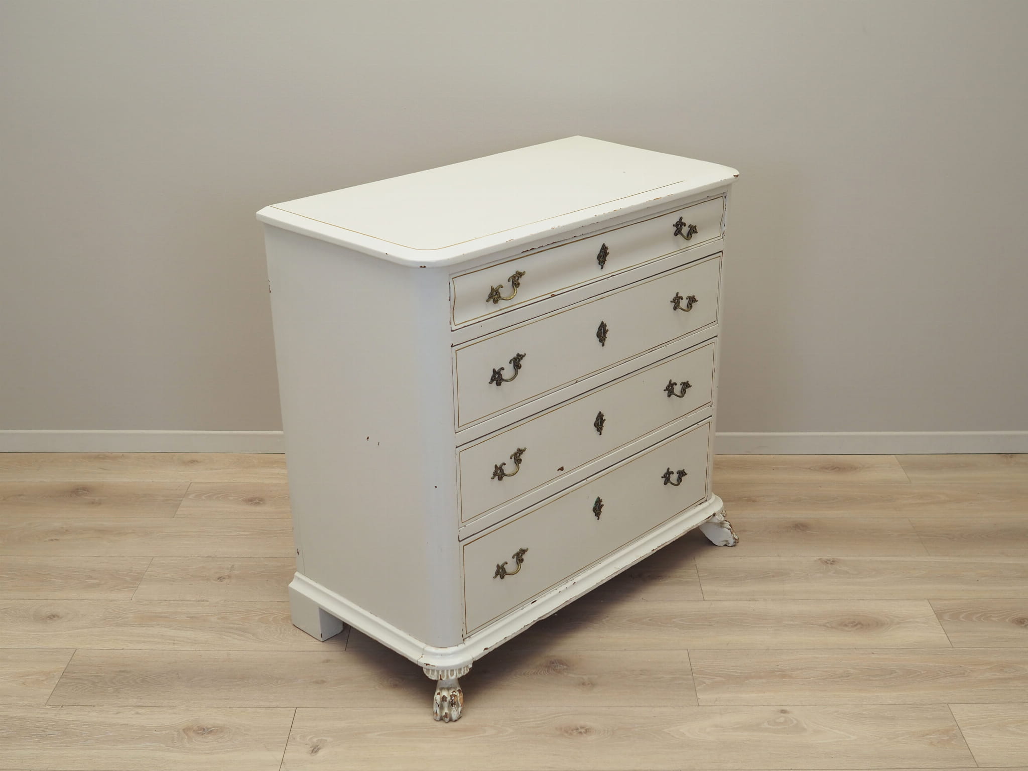 Vintage chest of drawers pine wood white 1950s