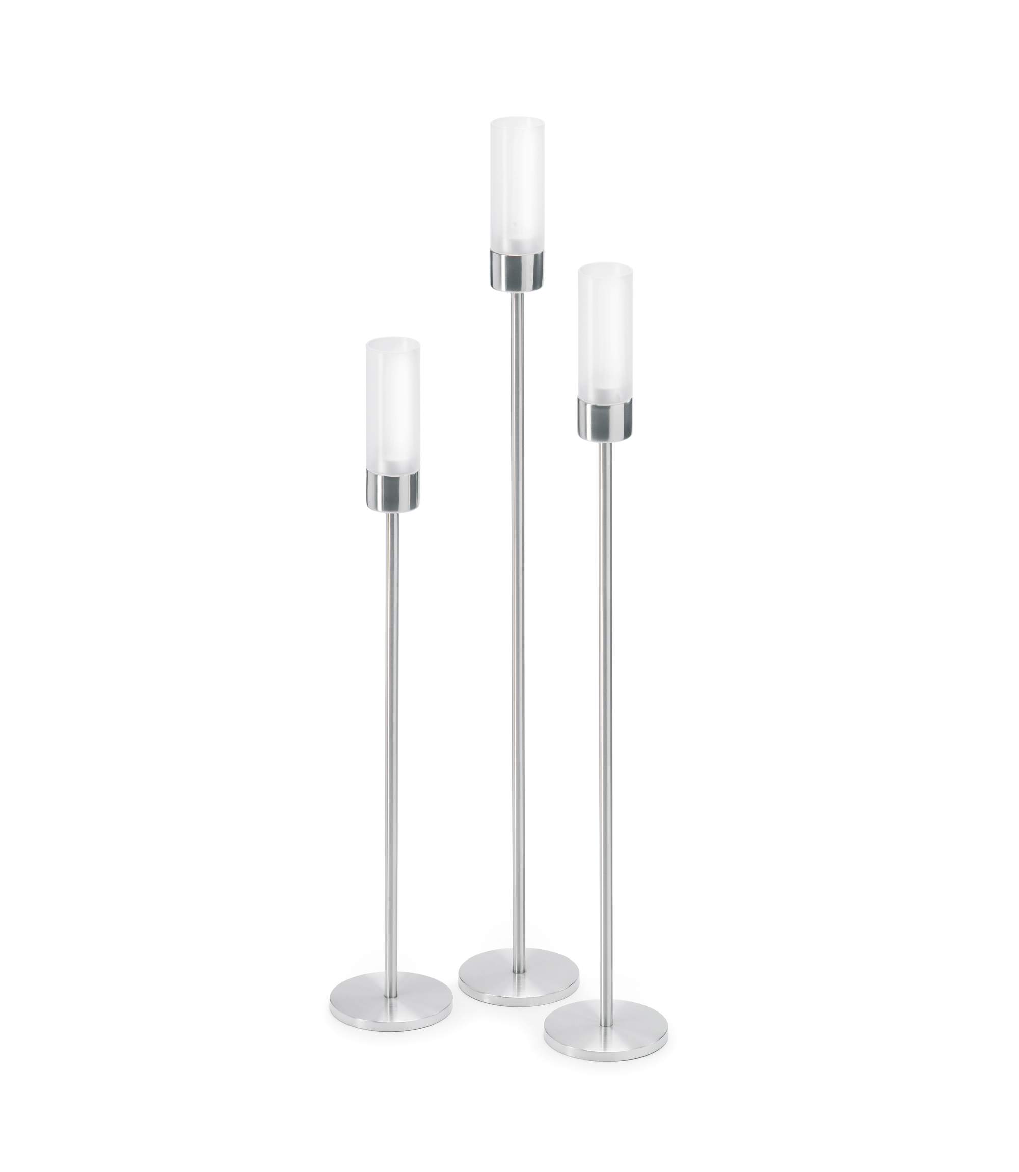3x Windlicht Faro Edelstahl Matt Glas satiniert