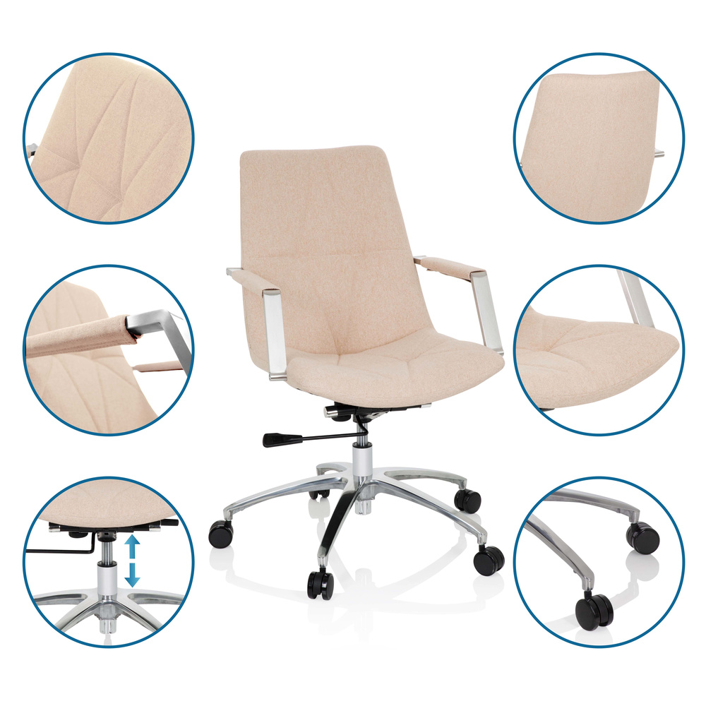 SARANTO II Bürostuhl Drehbar mit Rollen Stoff Beige