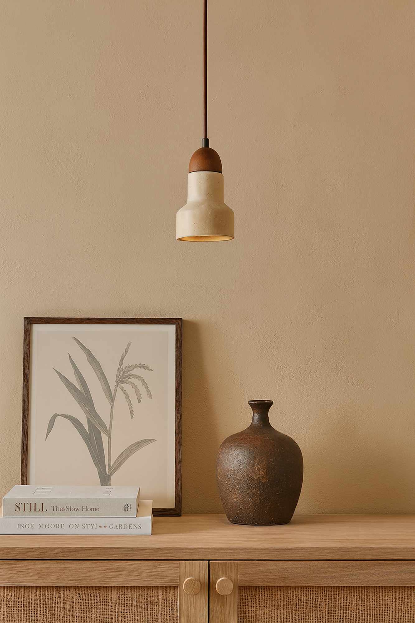 Swis Pendant Light Travertine Walnut Wood Brown