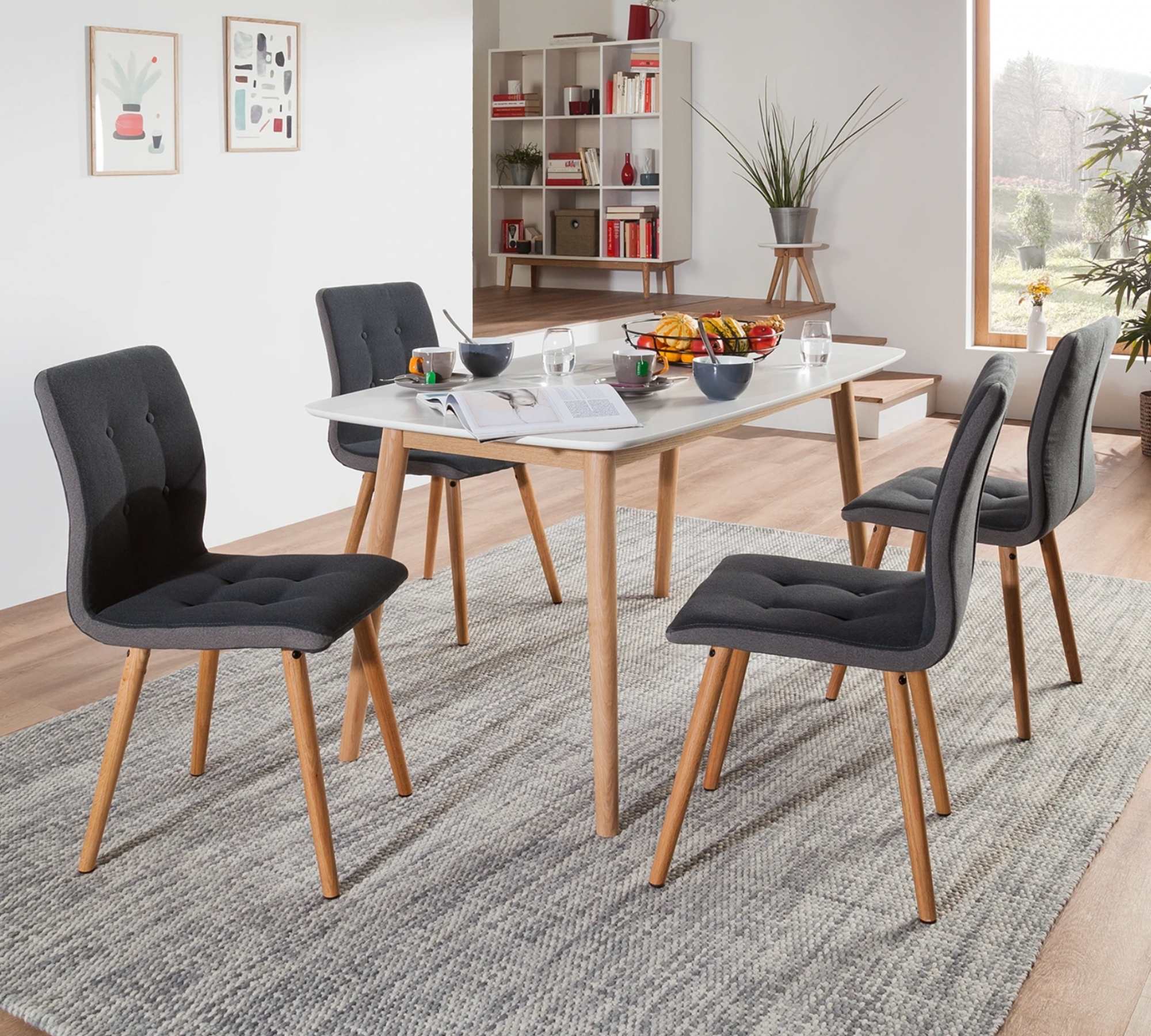2x Filz-Polsterstuhl mit gehefteter Sitzfläche Navy