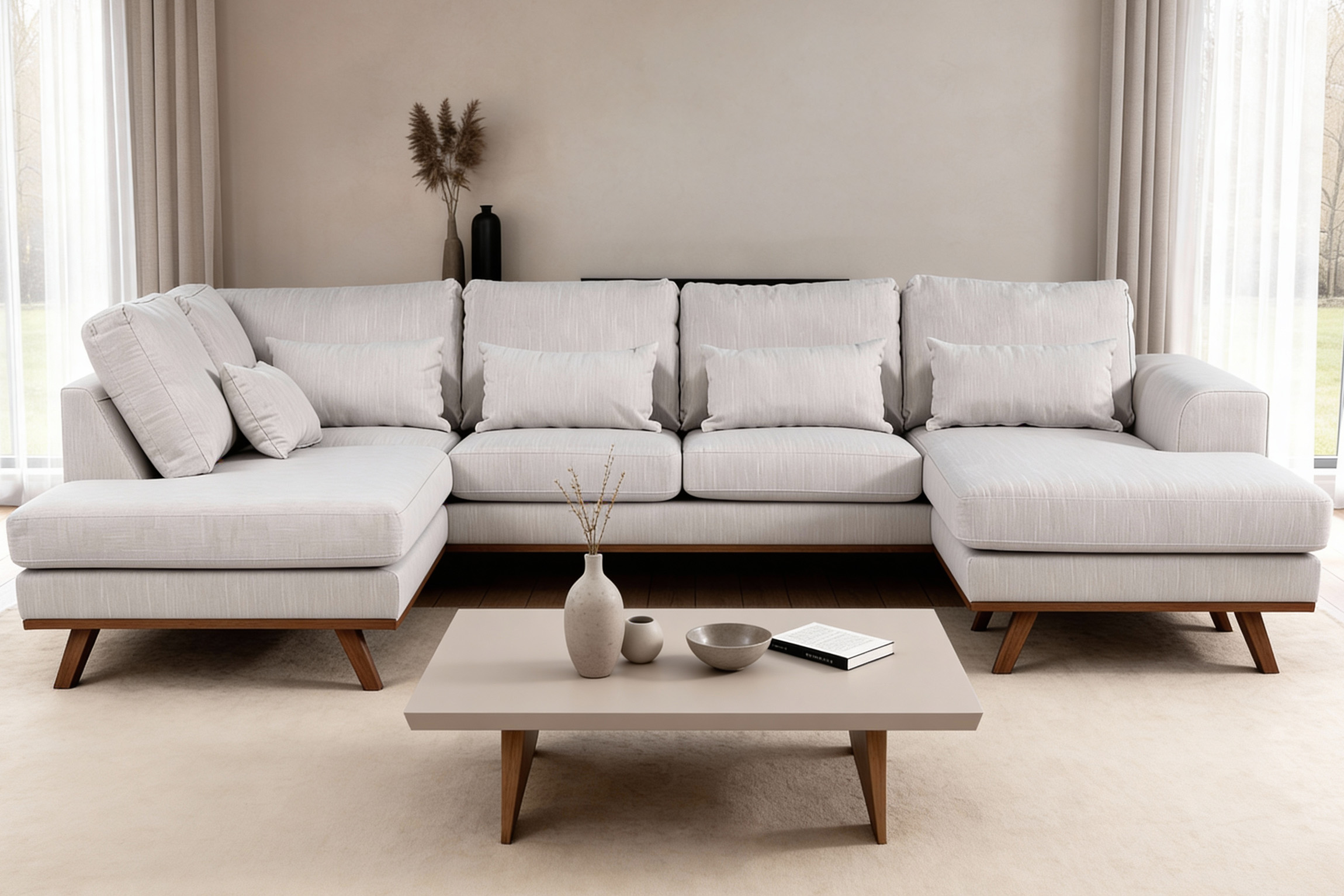 Corner Sofa Japandi 3-Seater Left Beige