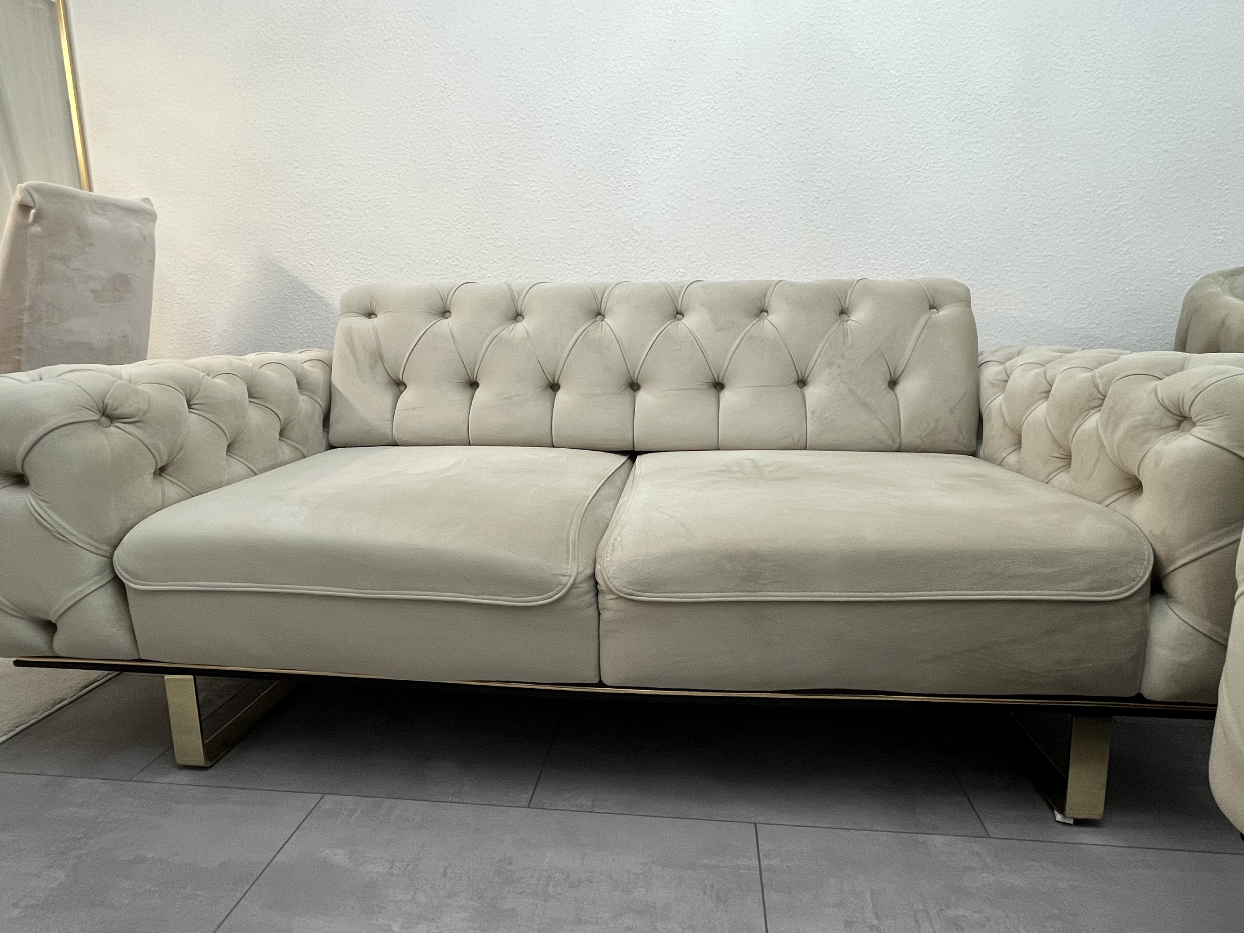 2x Sofa & Sessel Samt Beige