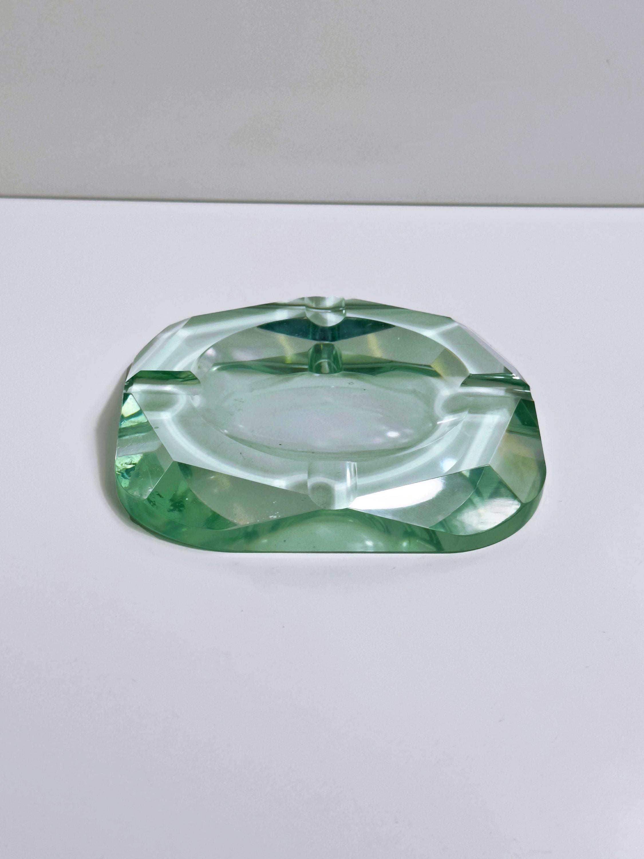 Vintage ashtray crystal glass turquoise 1950s