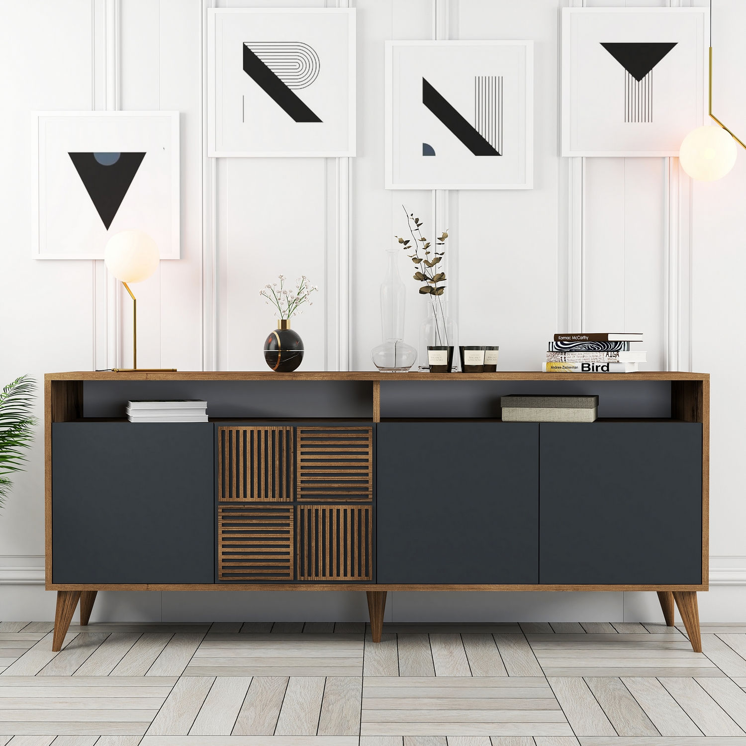 Milan Sideboard Walnussbraun Anthrazit 180cm