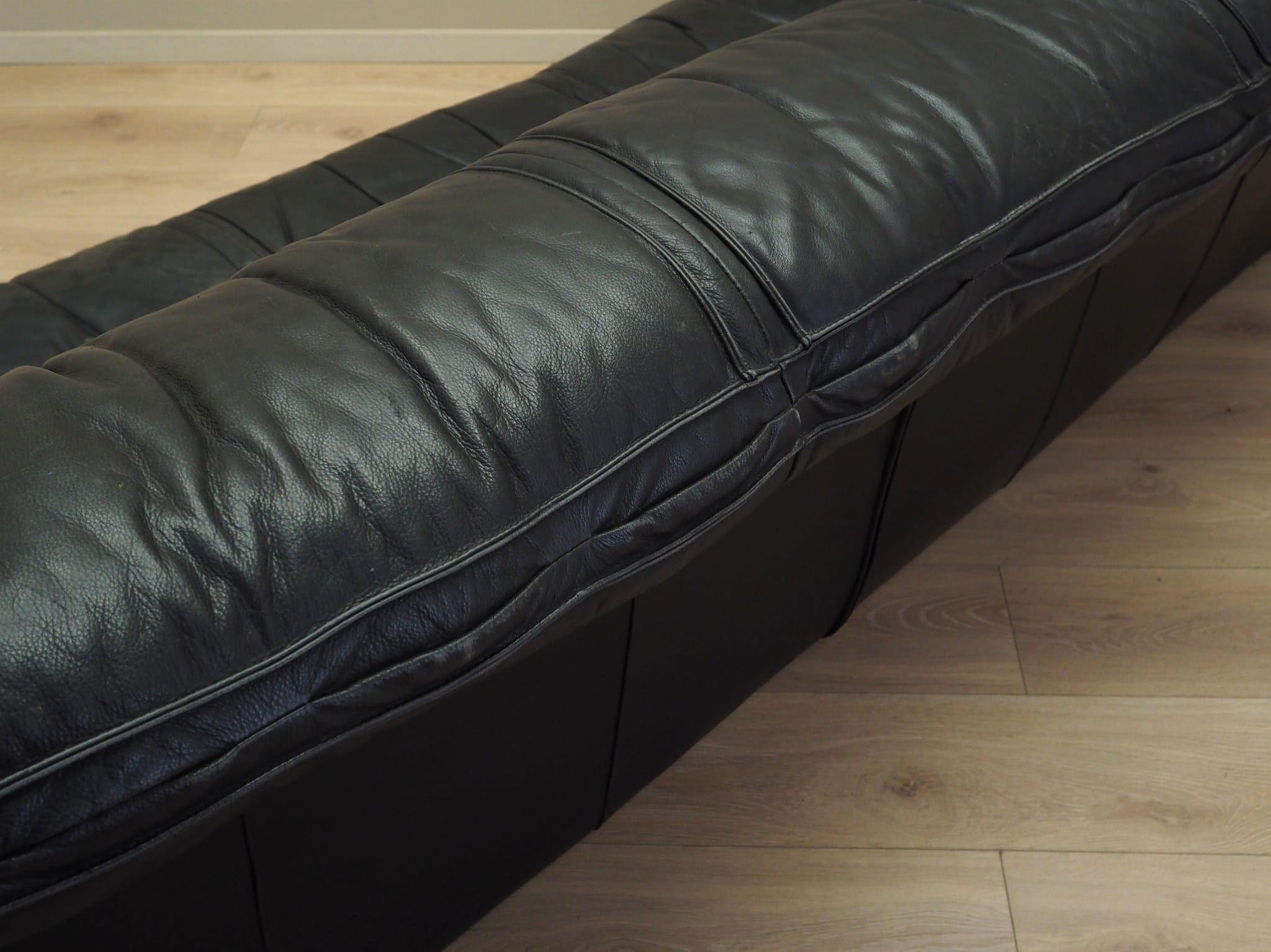 3-Sitzer Sofa Leder Schwarz 1960er Jahre