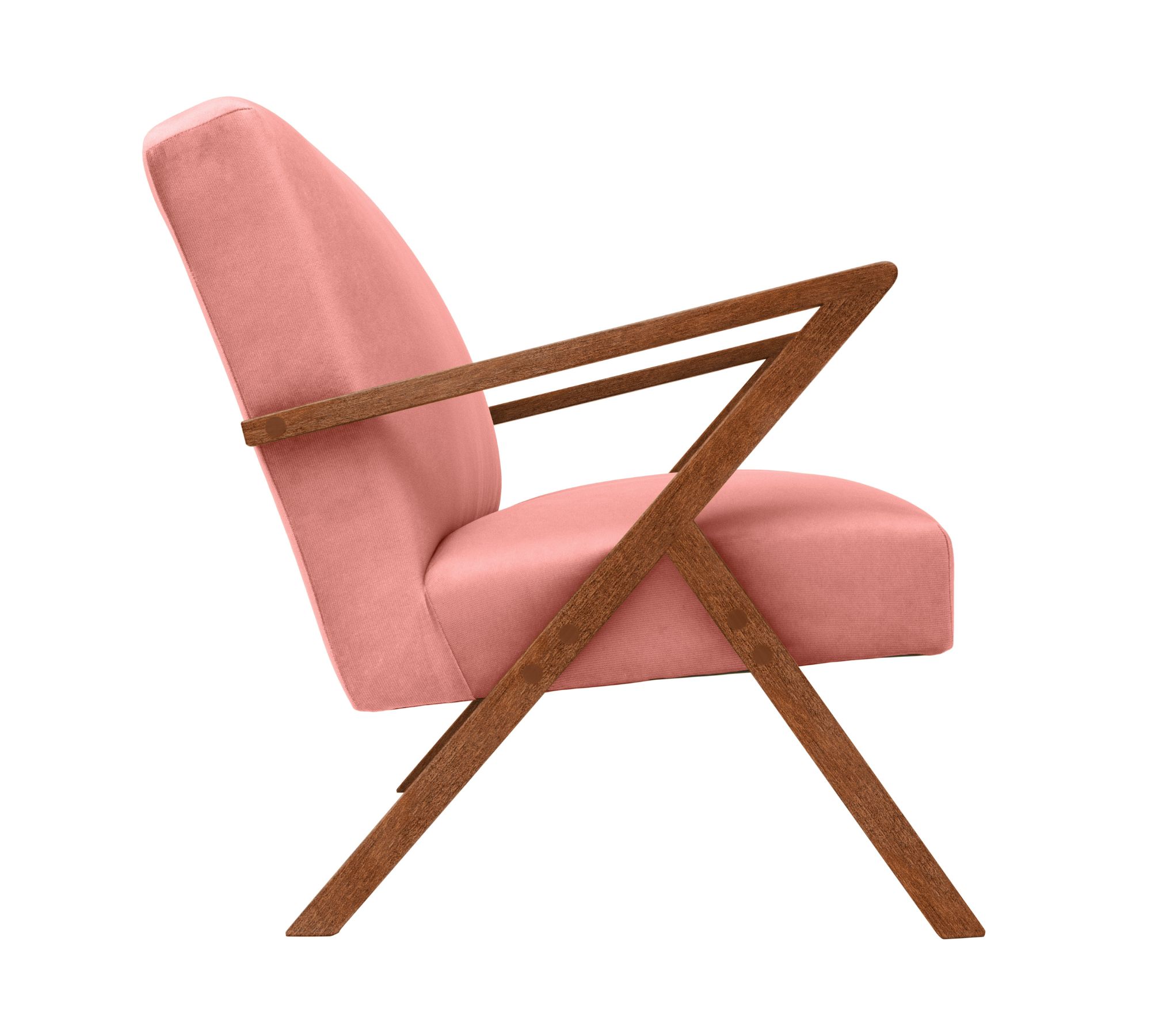 Retrostar 2er Sofa Velvet Line Nussbaum Beizung Rosa