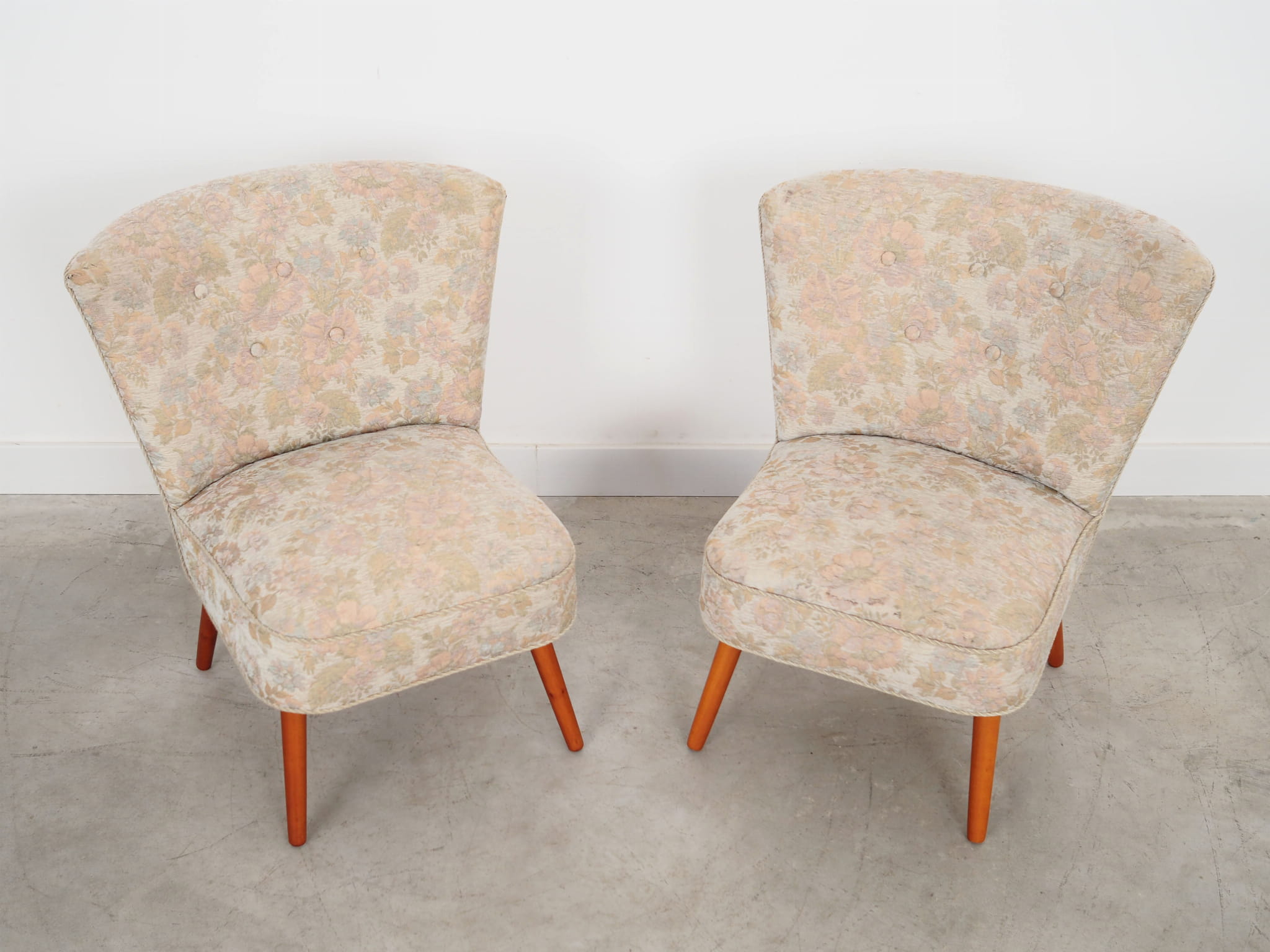 2x Vintage Armchairs Beech wood Textile Beige 1970s