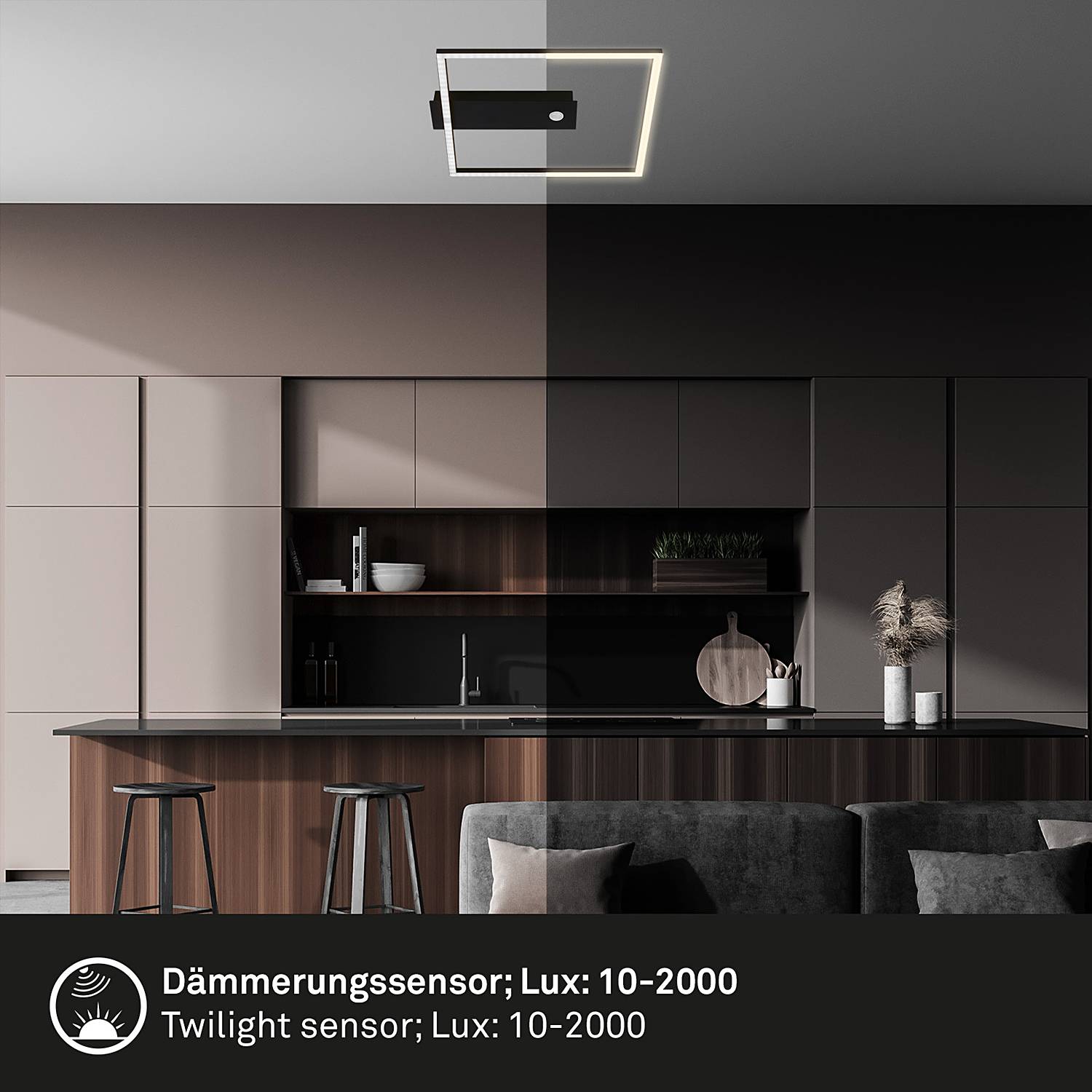 1-Flammig LED-Deckenleuchte Figa Sensor Aluminium Schwarz