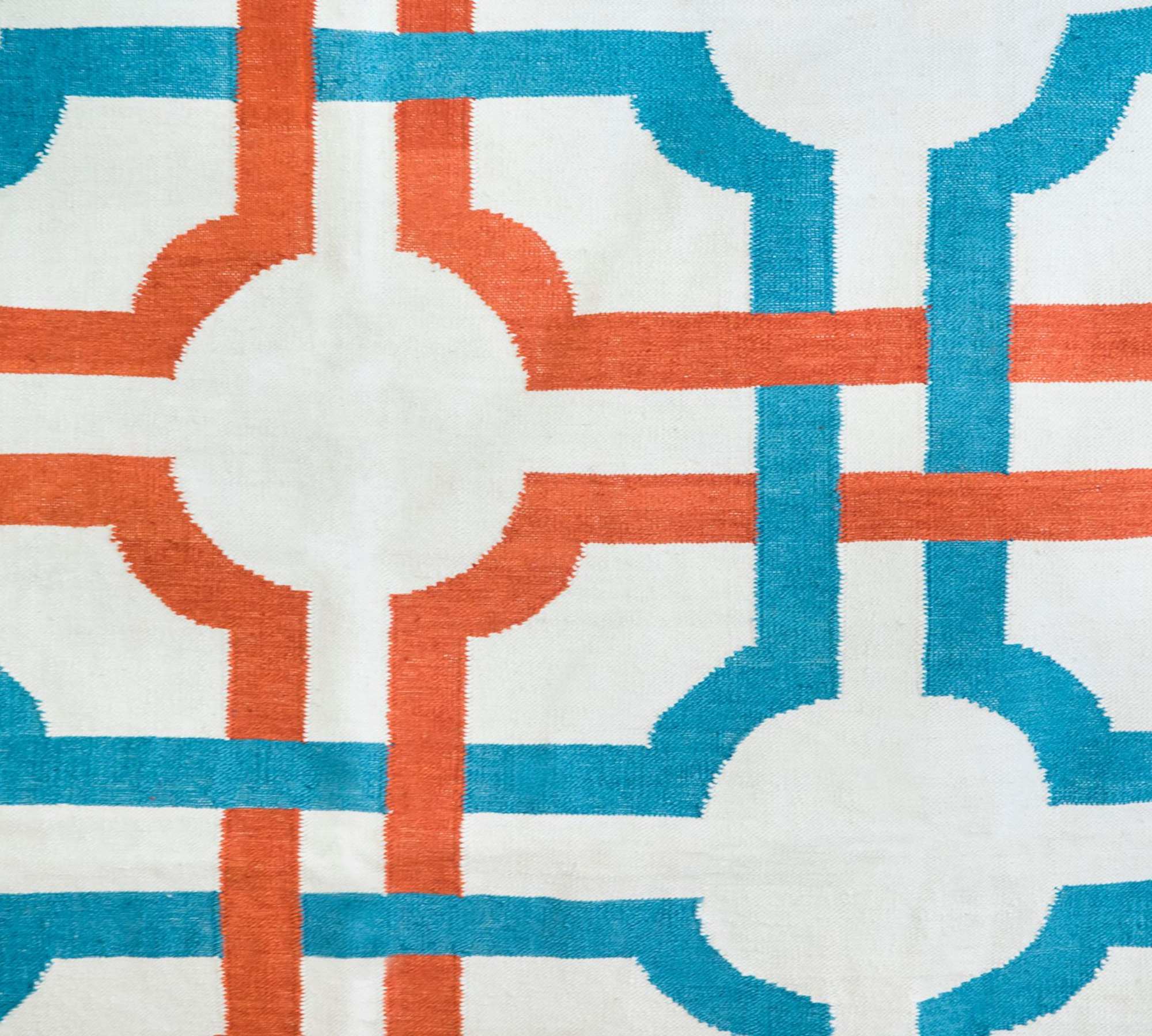 Outdoor-Kilim Teppich Blau Orange 230 x 300 cm