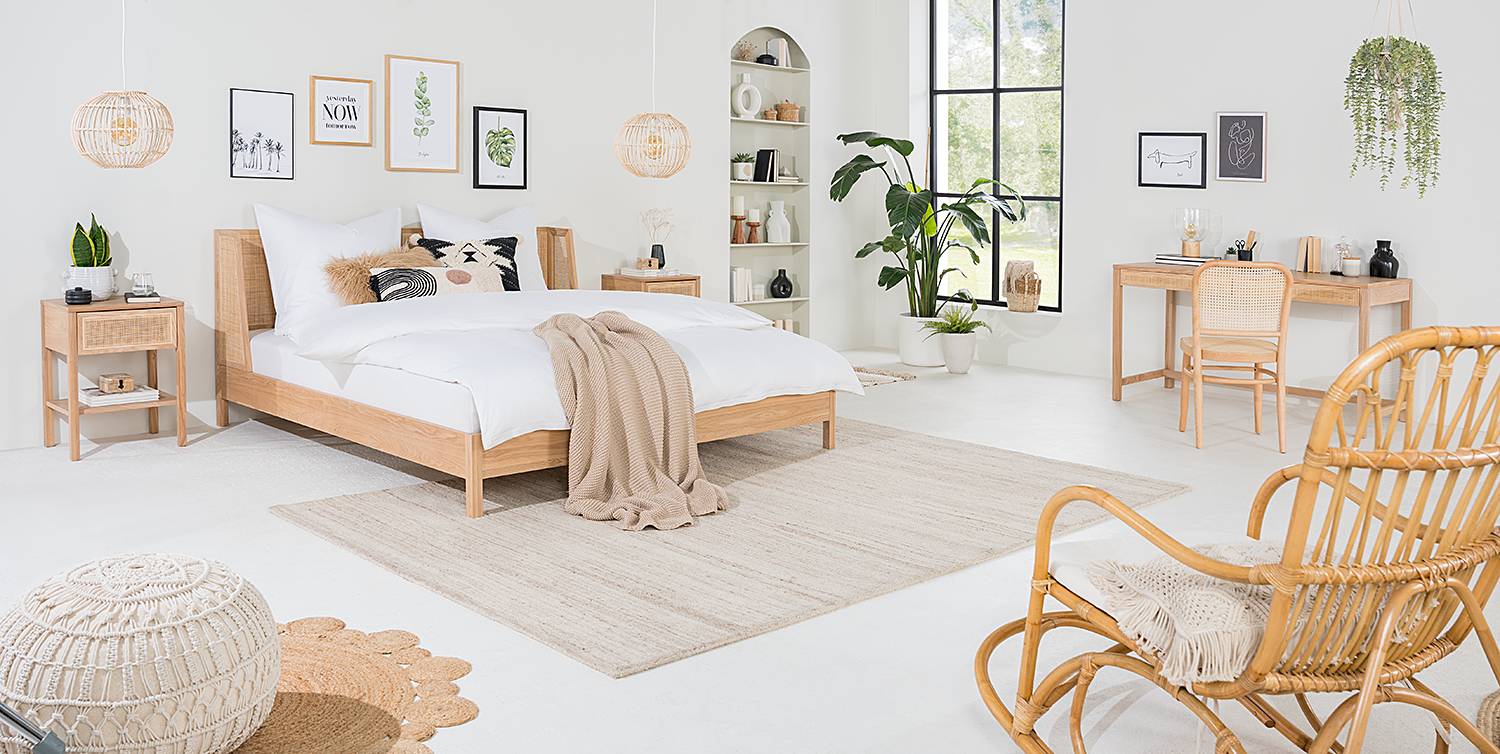 Nachttisch TAYLOR Rattan Eiche Teilmassiv Beige