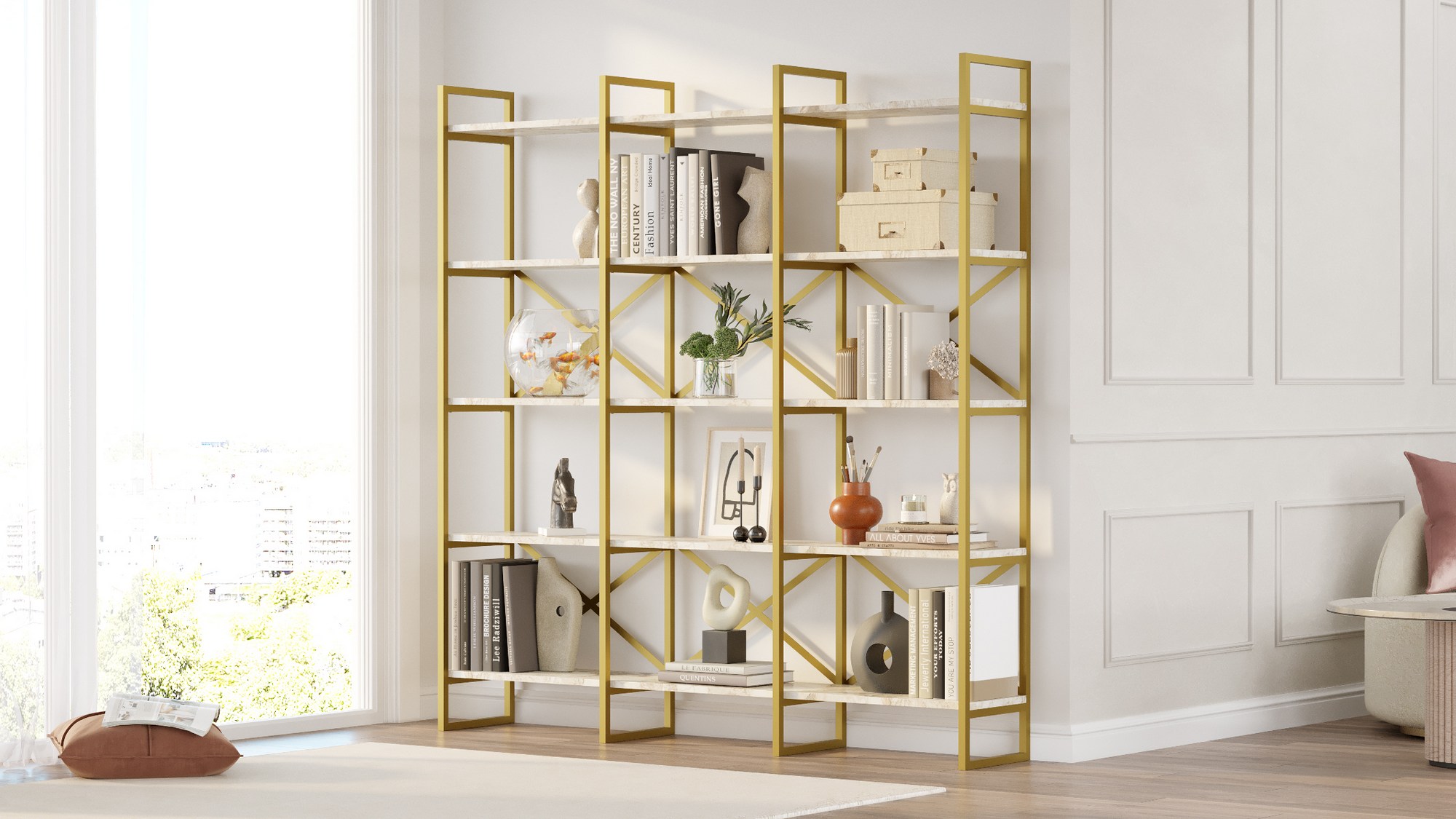 Cross Bücherregal Marmoroptik Gold 170cm