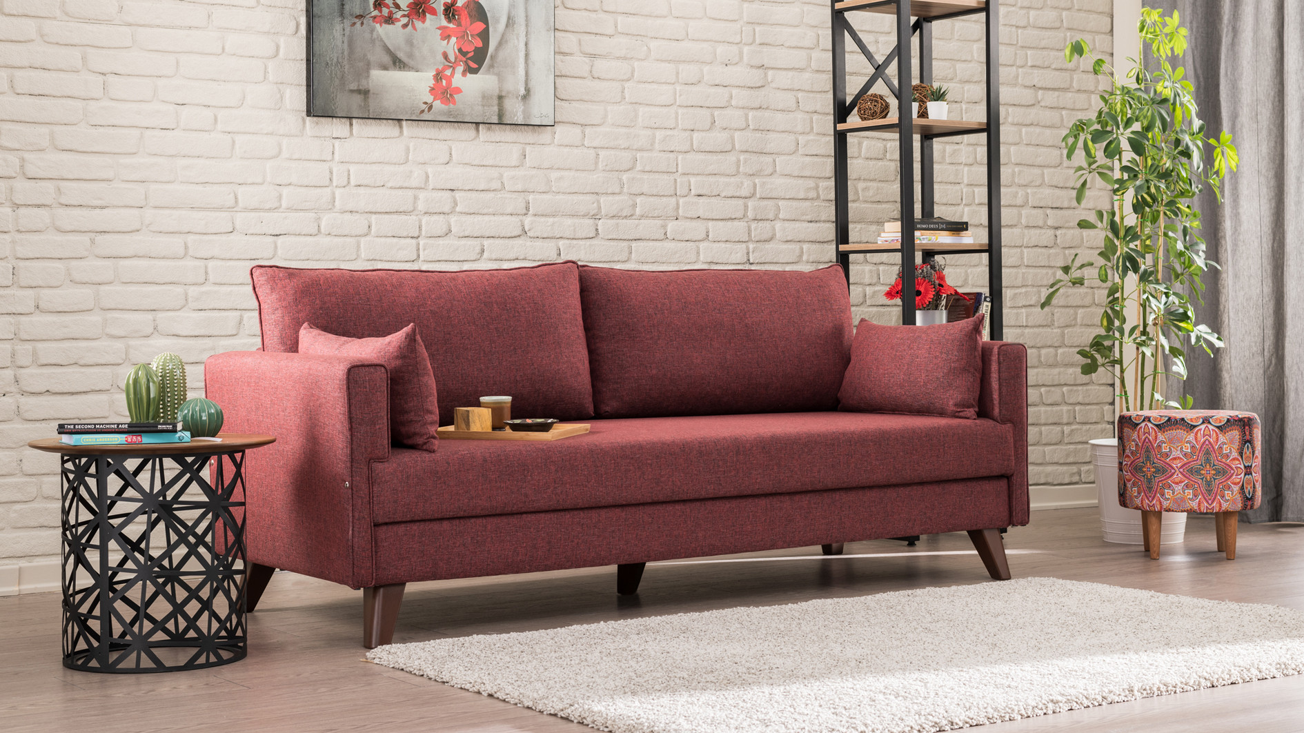 Bella Schlafsofa 3-Sitzer Rot