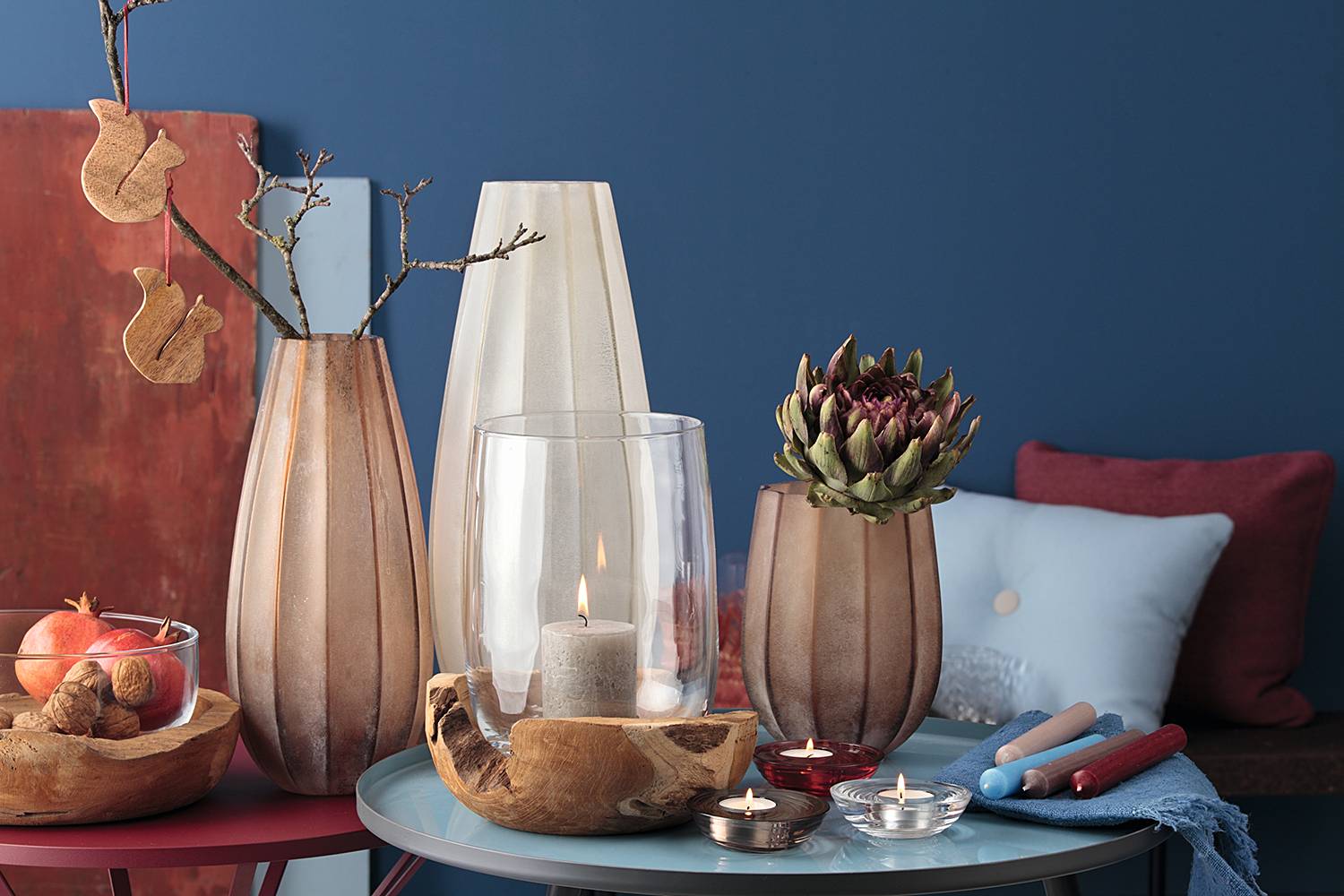 Schale inkl. Teaksockel Terra Transparent