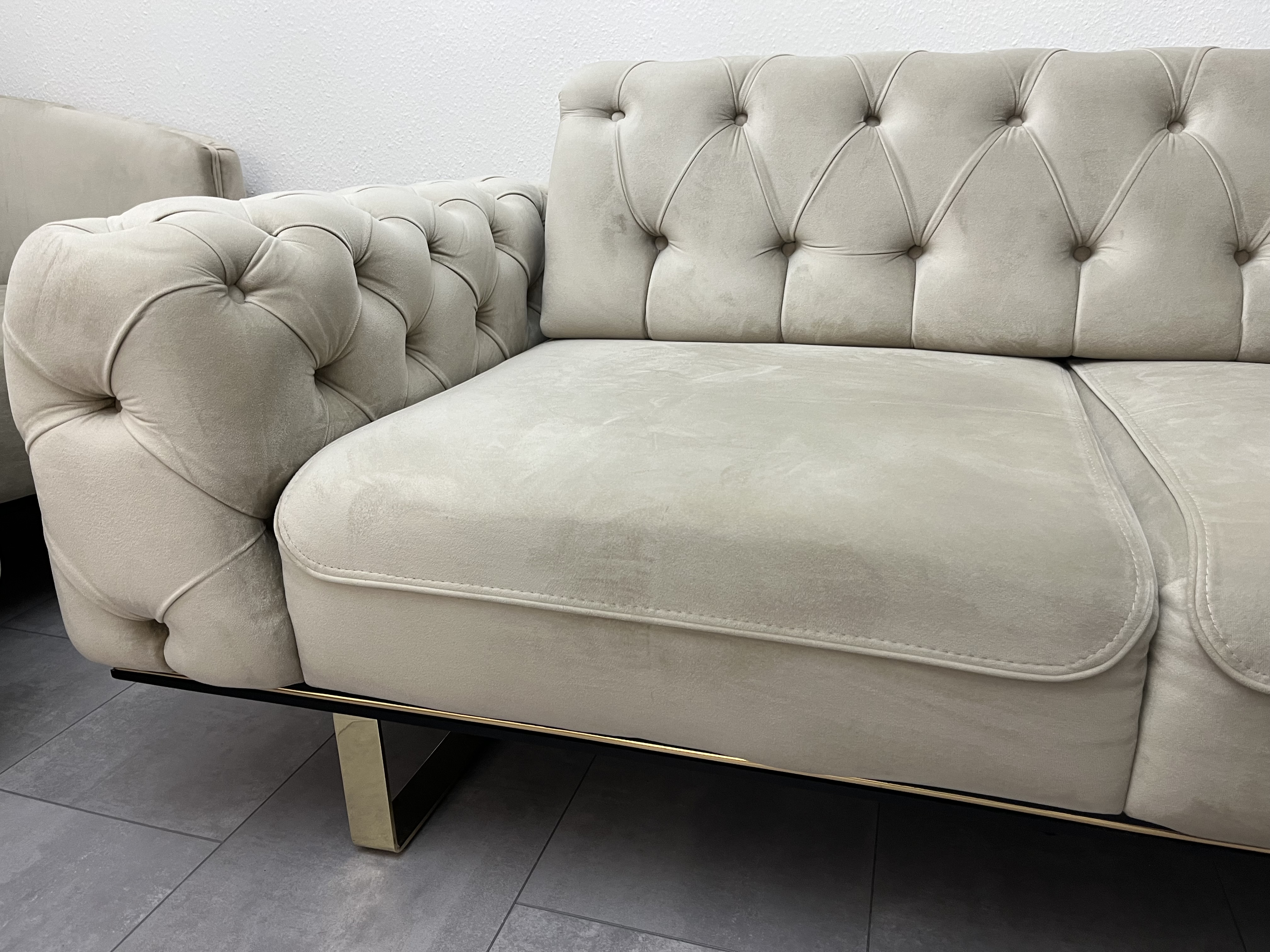 2x Sofa & Sessel Samt Beige