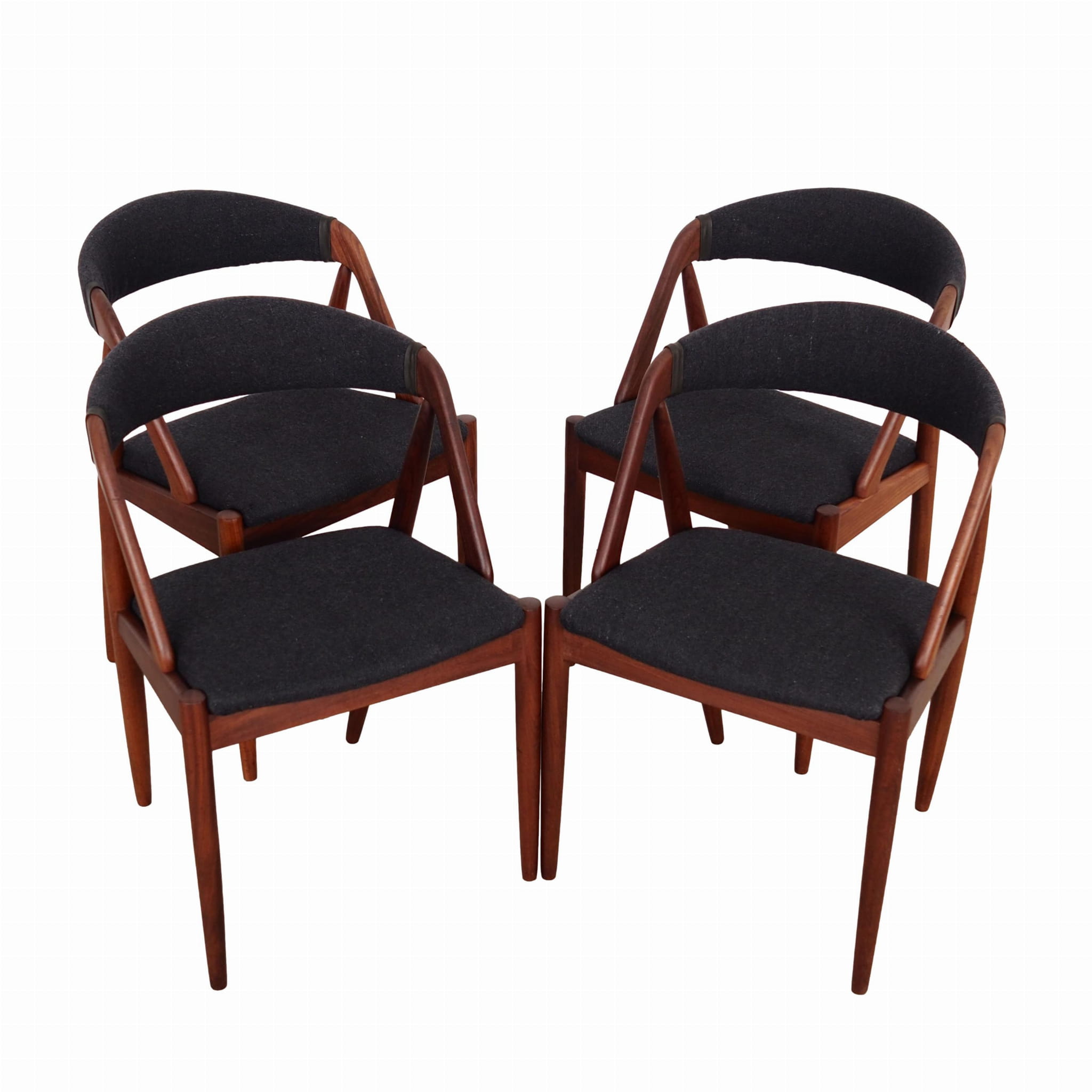 4x Sedia con braccioli vintage legno di teak tessuto nero anni '70