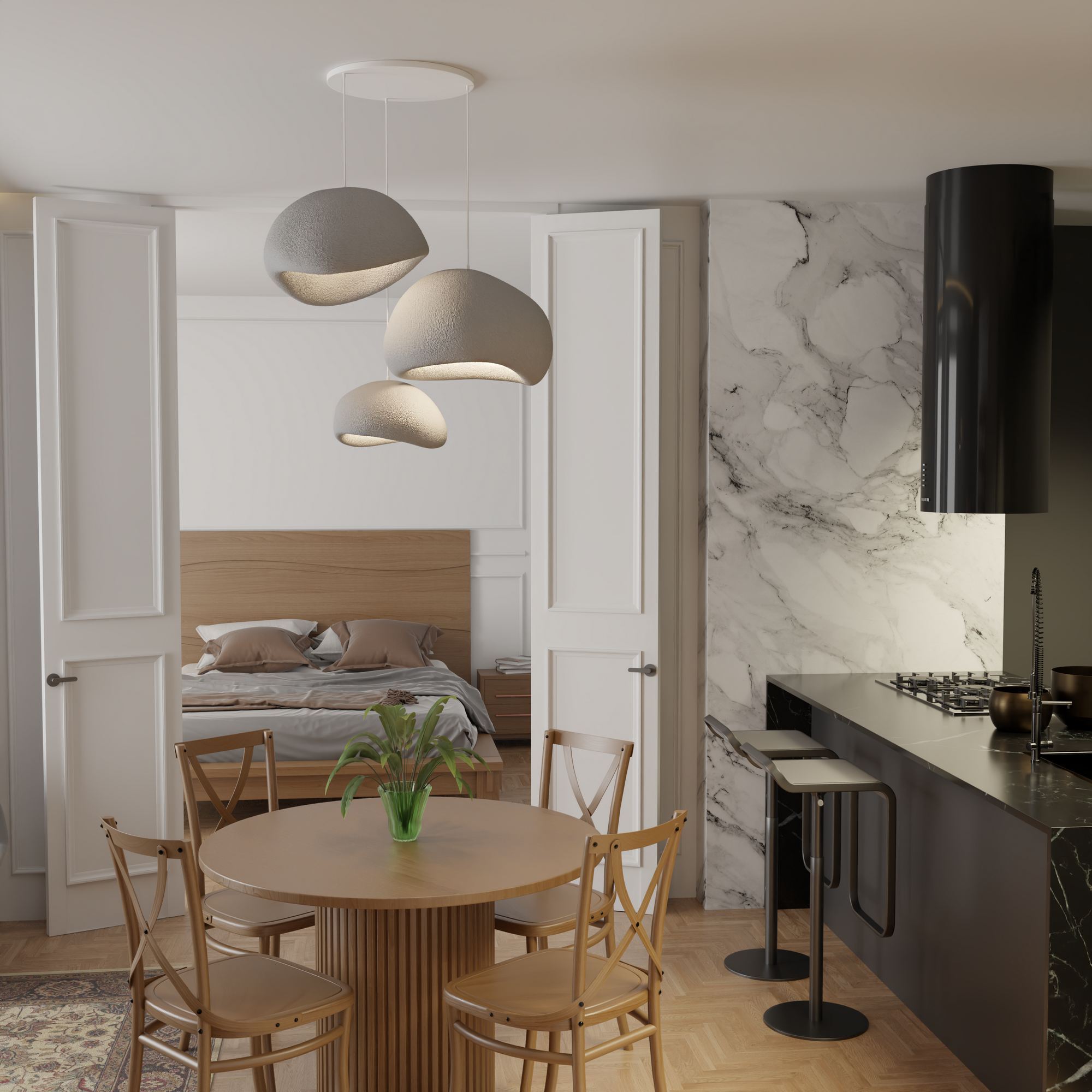 3-Flammig Wabi Sabi Mossgreys Pendelleuchte Beton Grau