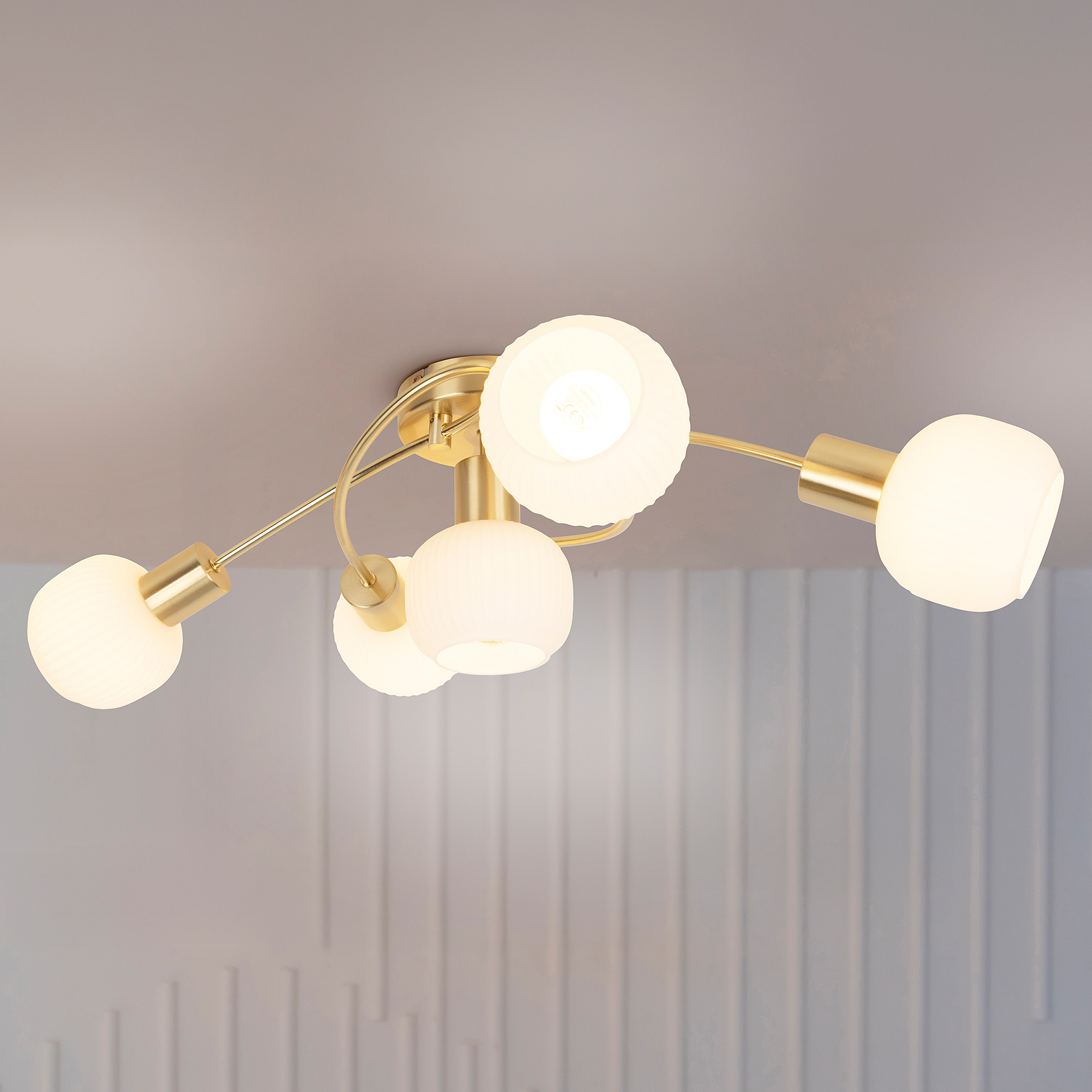 Ceiling light Learta Type B 5-light iron opal glass brass