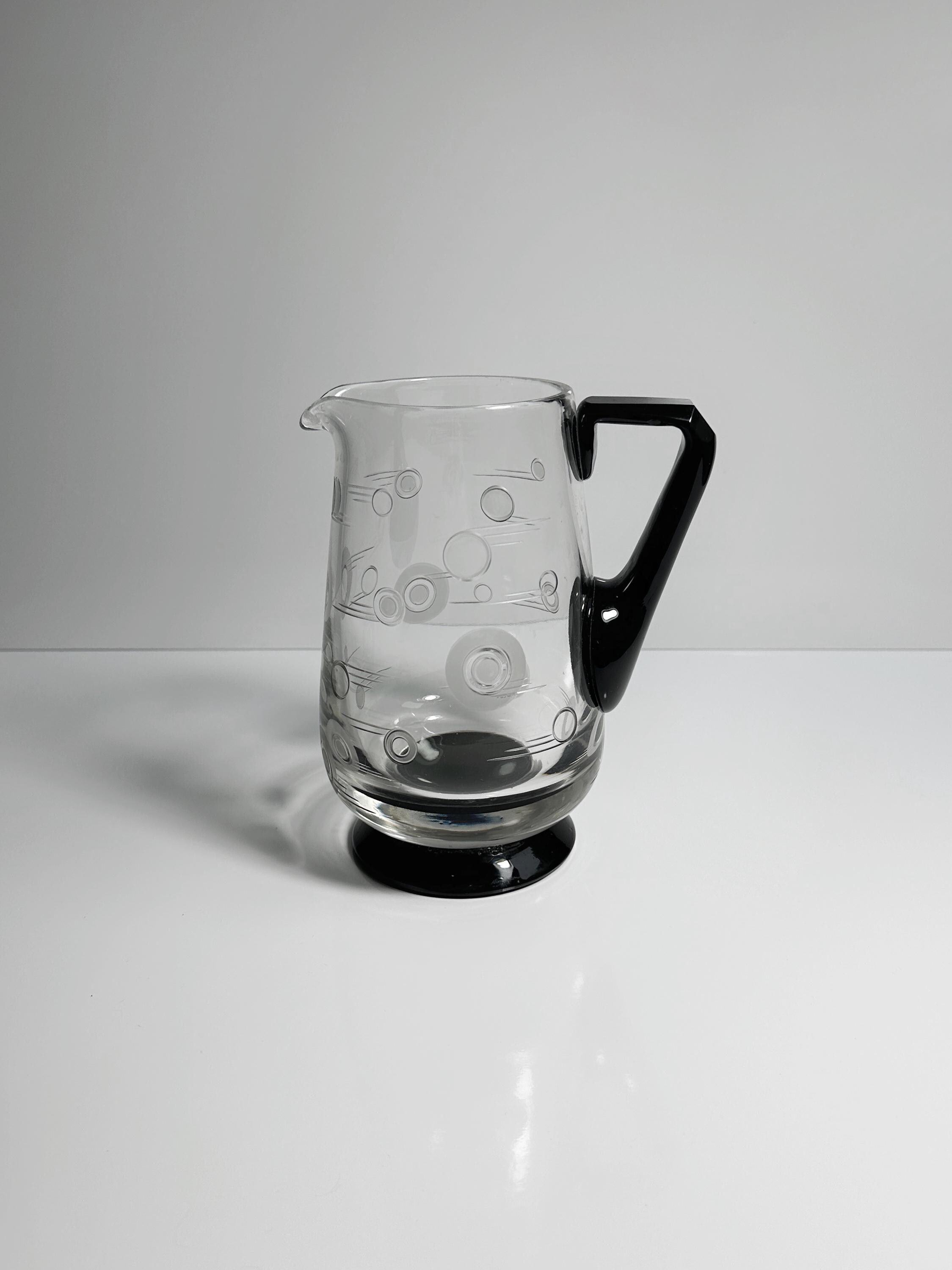 Art Deco Karaffe Frankreich 1930er Schwarzes Glas
