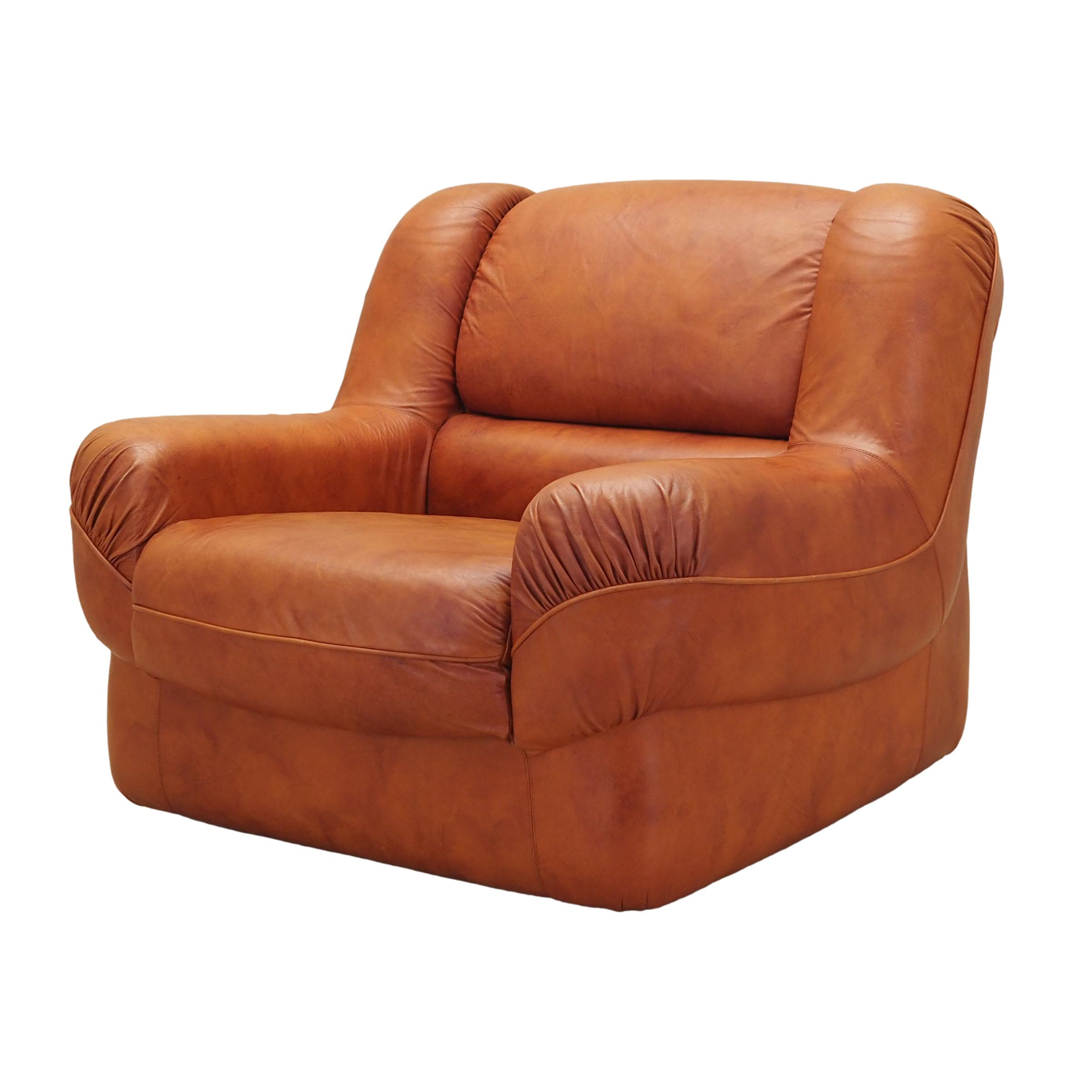 Sessel Leder Braun 1970er Jahre