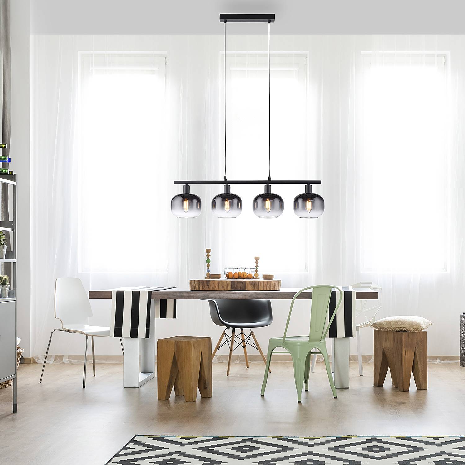 Zea Type B pendant lamp smoked glass iron 4-flame