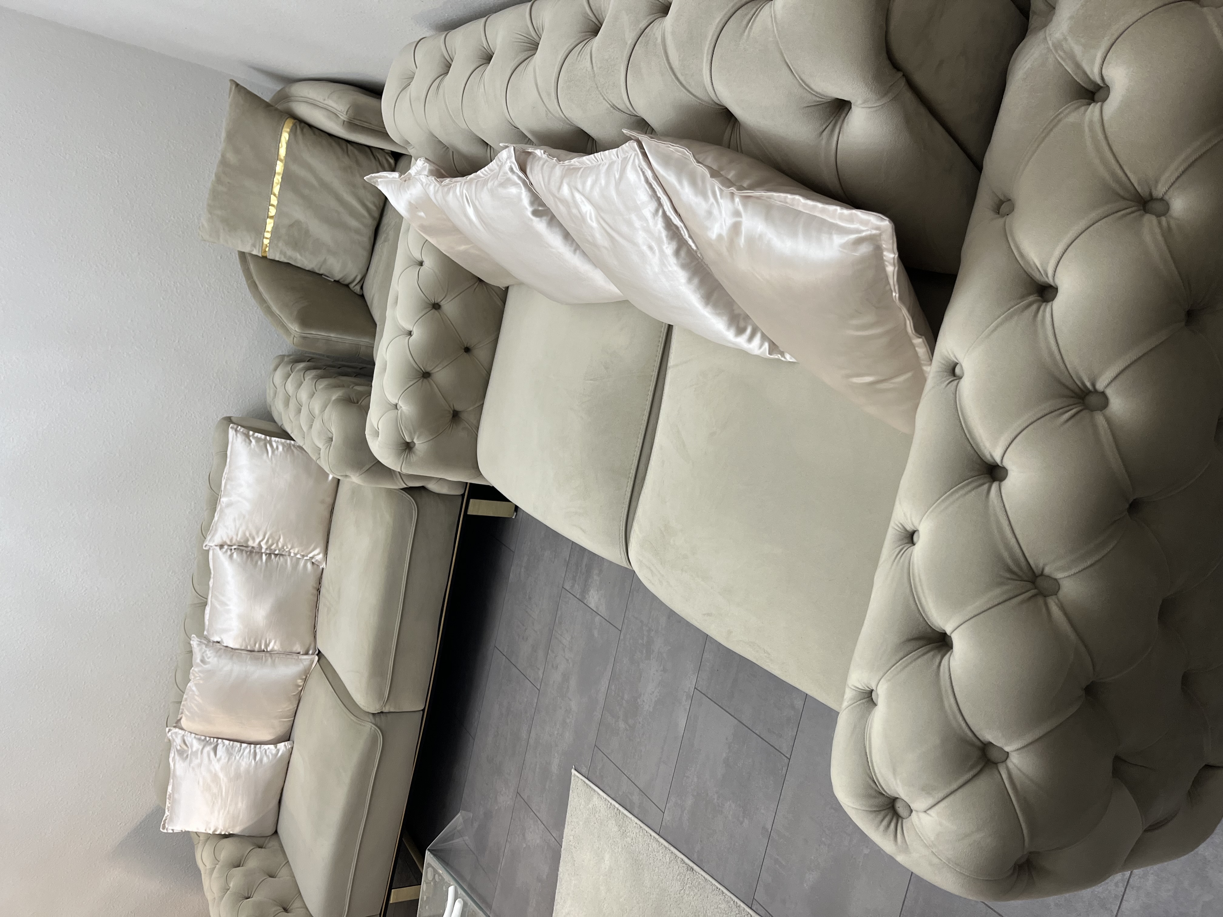 2x Sofa & Sessel Samt Beige