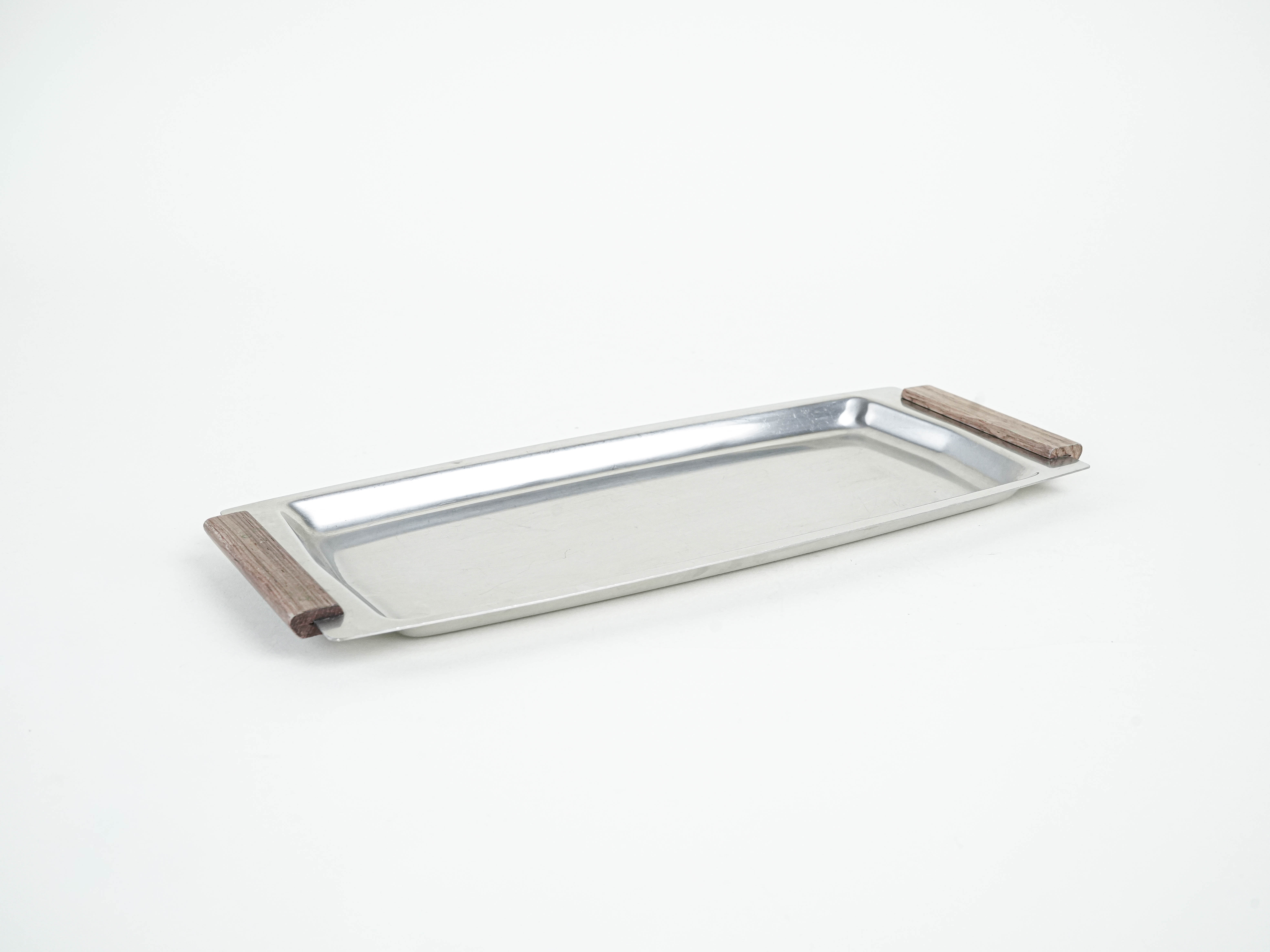 Rechteckiges Edelstahltablett 1970er Jahre