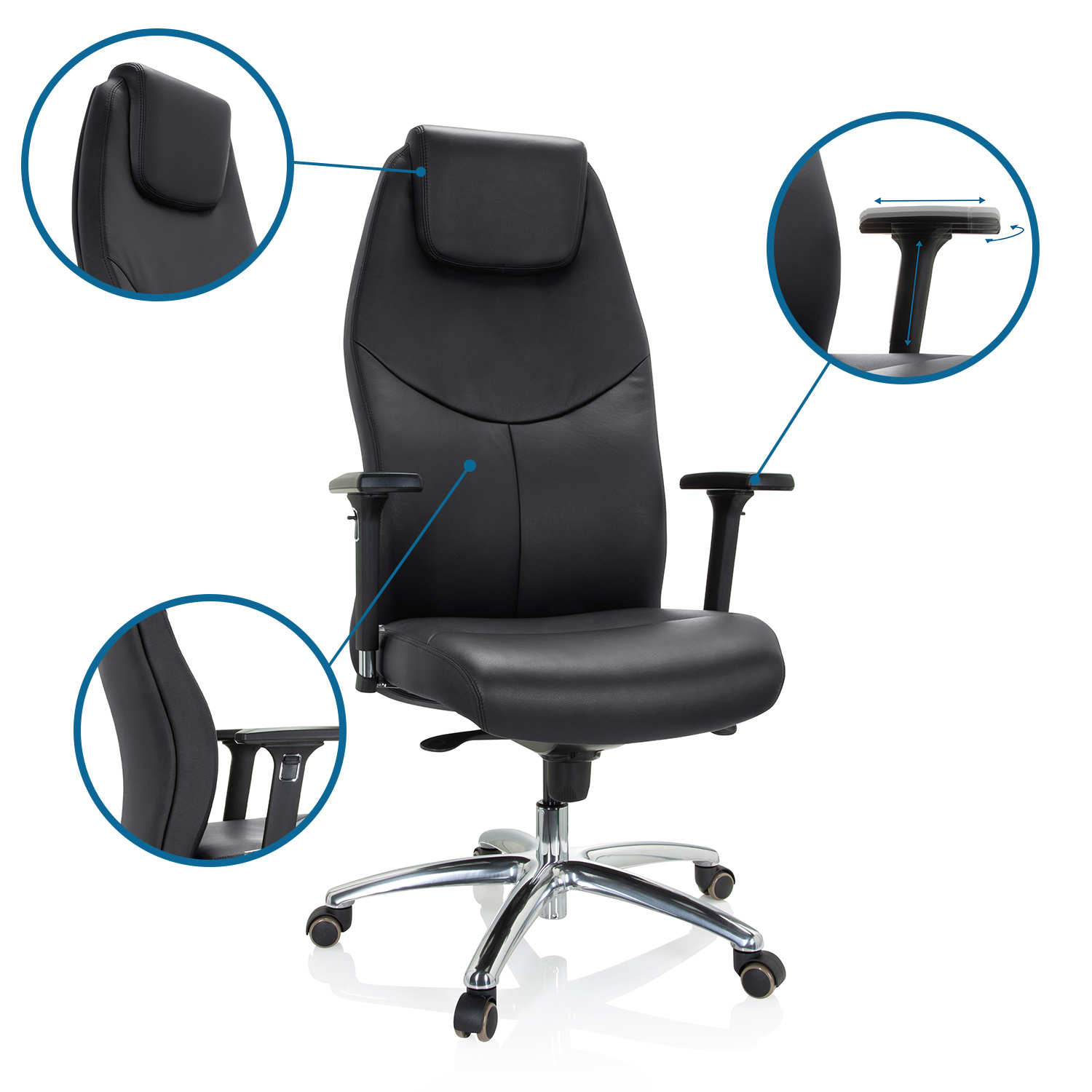 FERRARA Bürostuhl Leder Schwarz